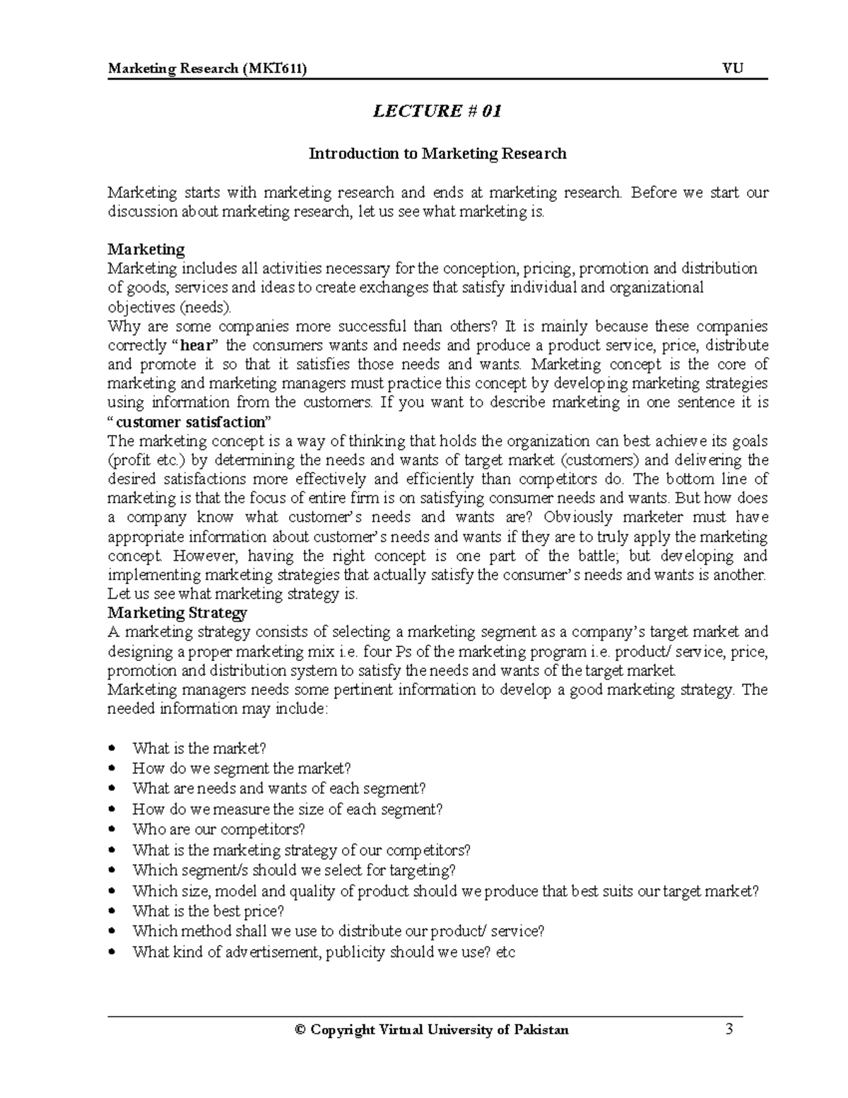 MKT611 handouts 1 45-3-30kjdbZjvcxz - LECTURE # 01 Introduction to ...