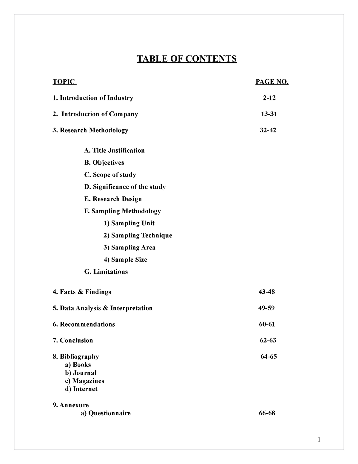 mba-project-report-table-of-contents-topic-page-no-introduction-of