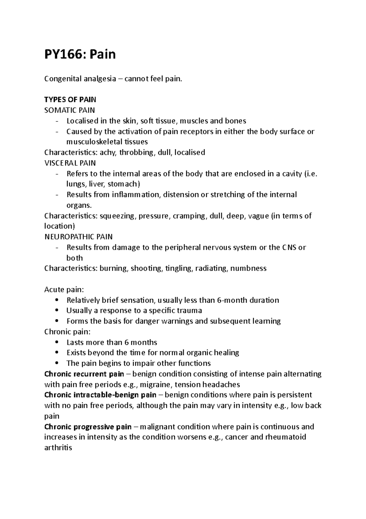 PY166 Pain - Full case summary - PY166: Pain Congenital analgesia ...