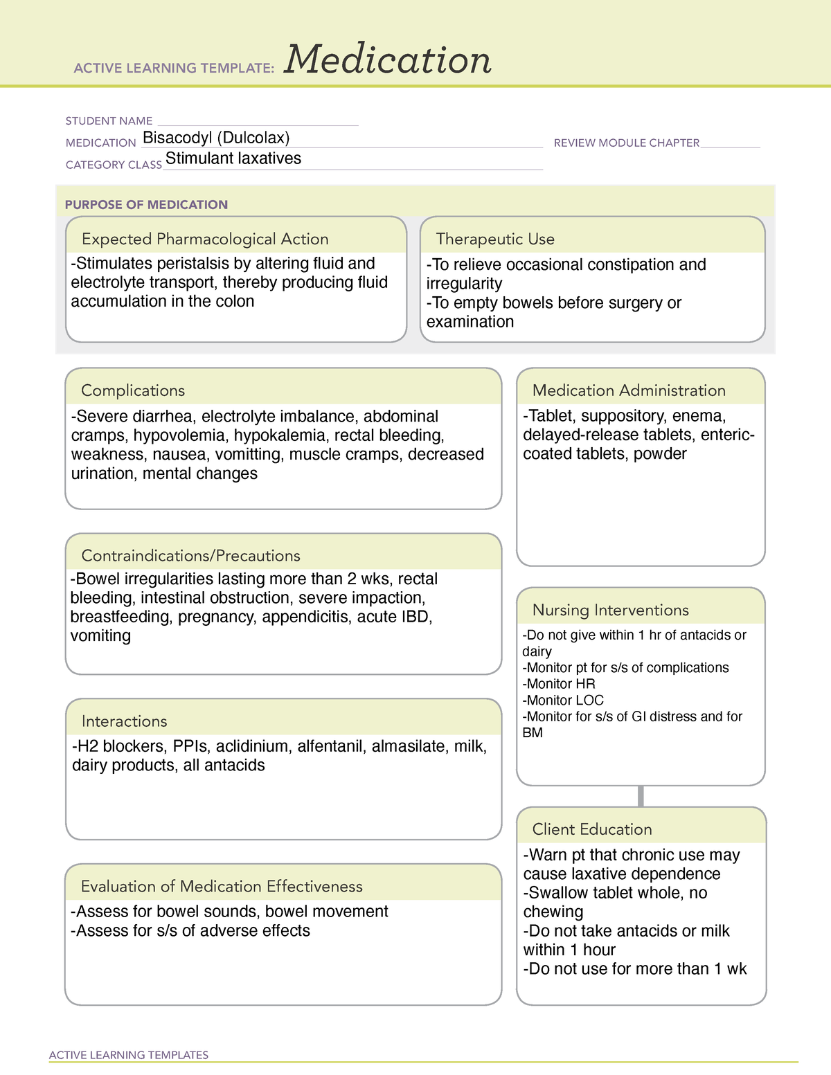 Medication Bisacodyl - Active Learning Templates Medication Student 