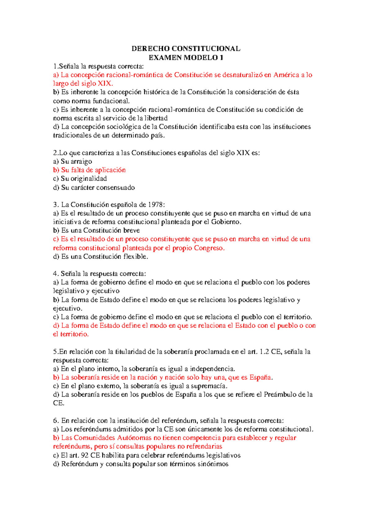 Examen Derecho Constitucional - DERECHO CONSTITUCIONAL EXAMEN MODELO 1 ...