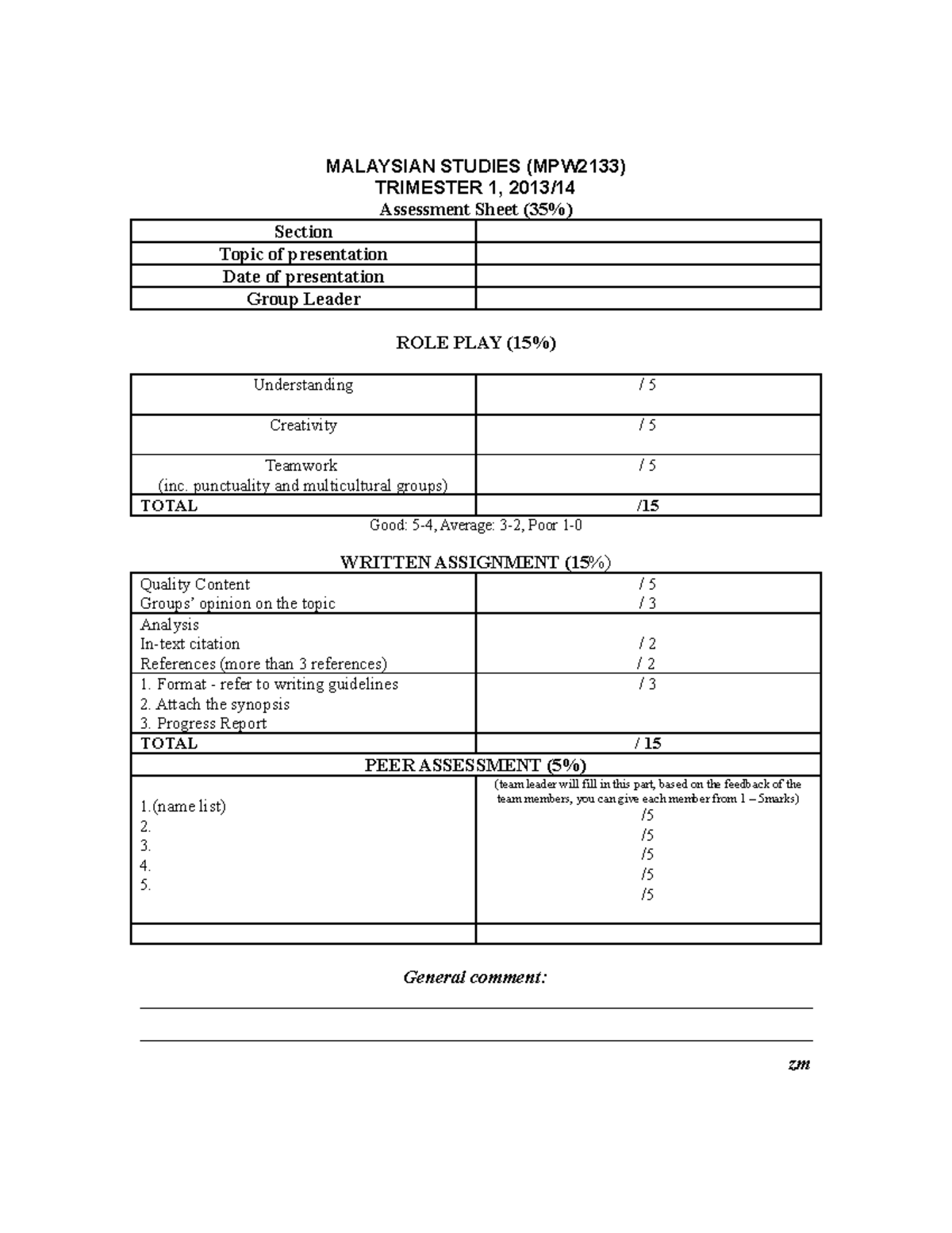 Assignment MMU - assgnment instruction for Pengajian Malaysia. Read the ...