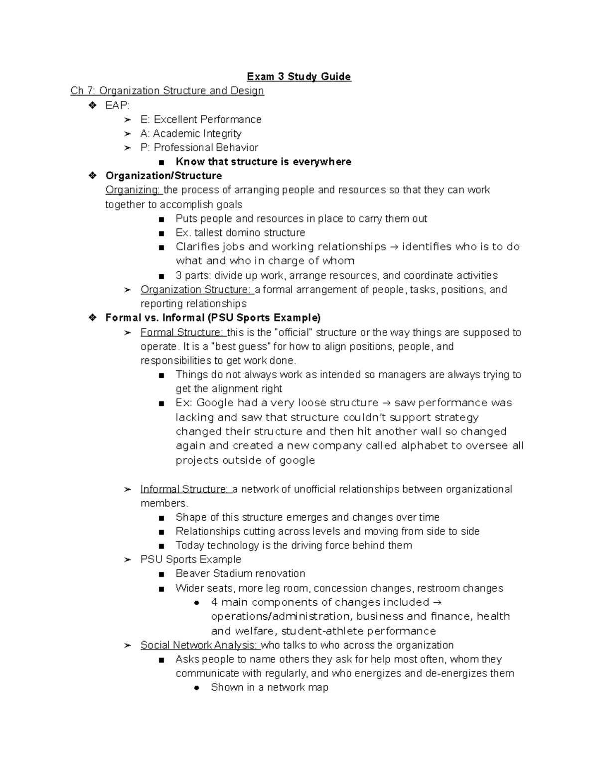 MGMT Exam #3 2020 Review Guide - Exam 3 Study Guide Ch 7: Organization ...