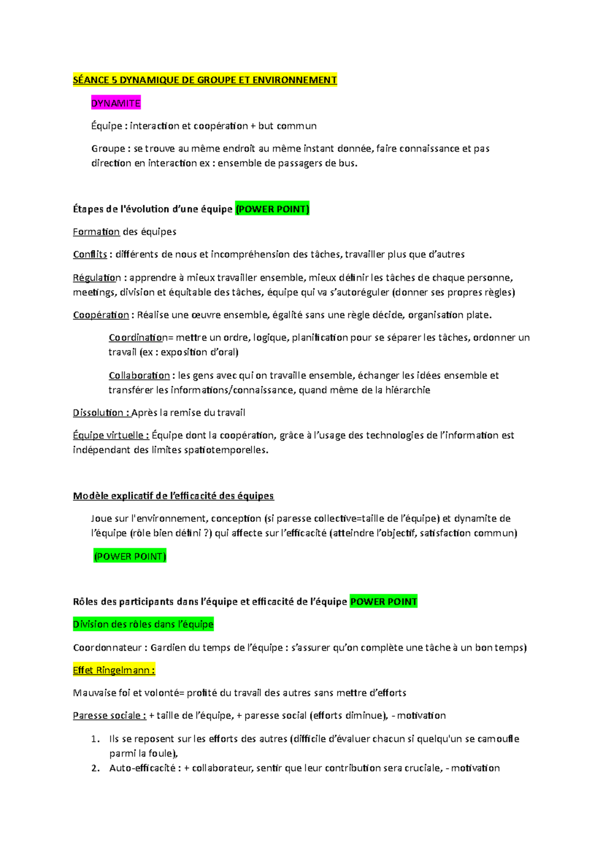 Travail déquipe et environnement - SÉANCE 5 DYNAMIQUE DE GROUPE ET ...