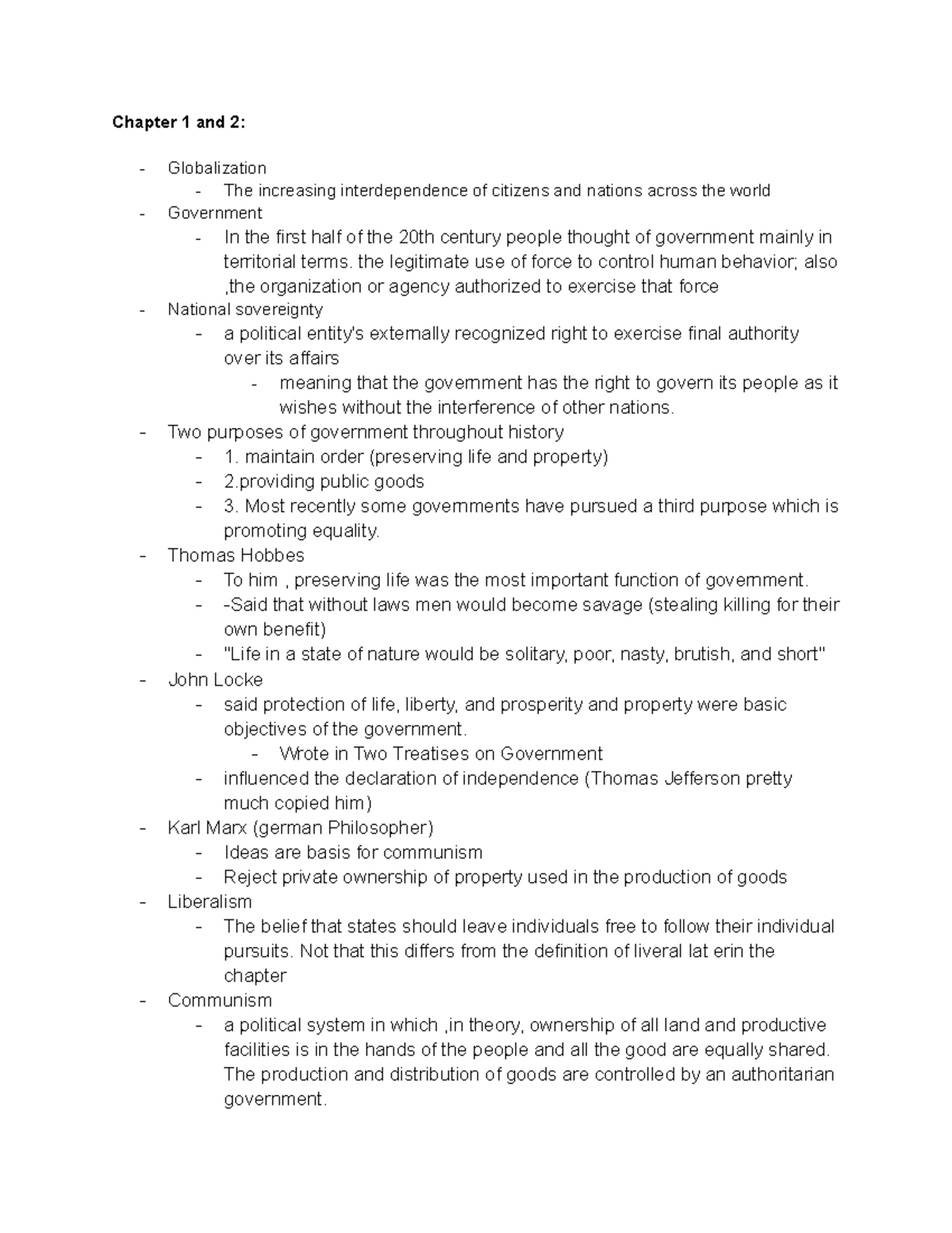 Chapter 1 - 4 chapter notes - Chapter 1 and 2: Globalization The ...