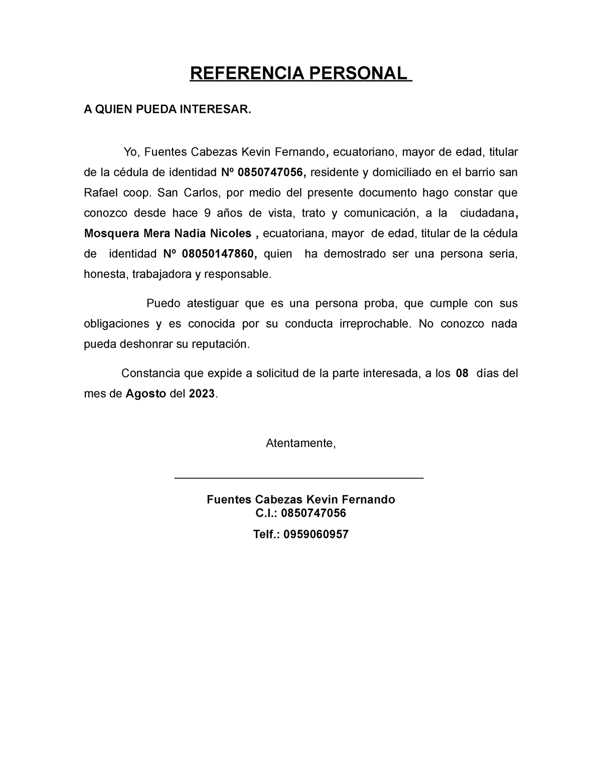 Modelo De Carta De Referencia Personal Foros Ecuador Referencia Personal A Quien Pueda 8519