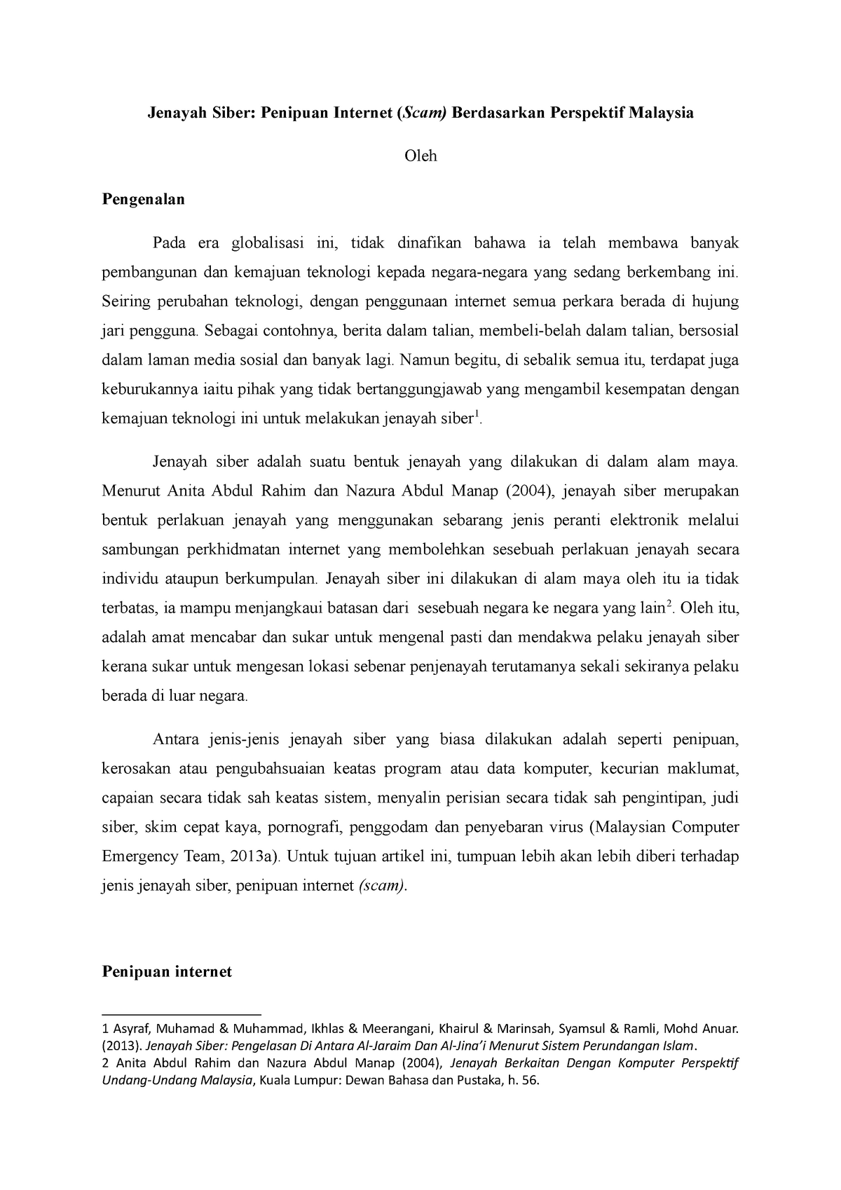 Jenayah Siber Penulisan Artikel Bahasa Melayu Undang Undang 1 Studocu