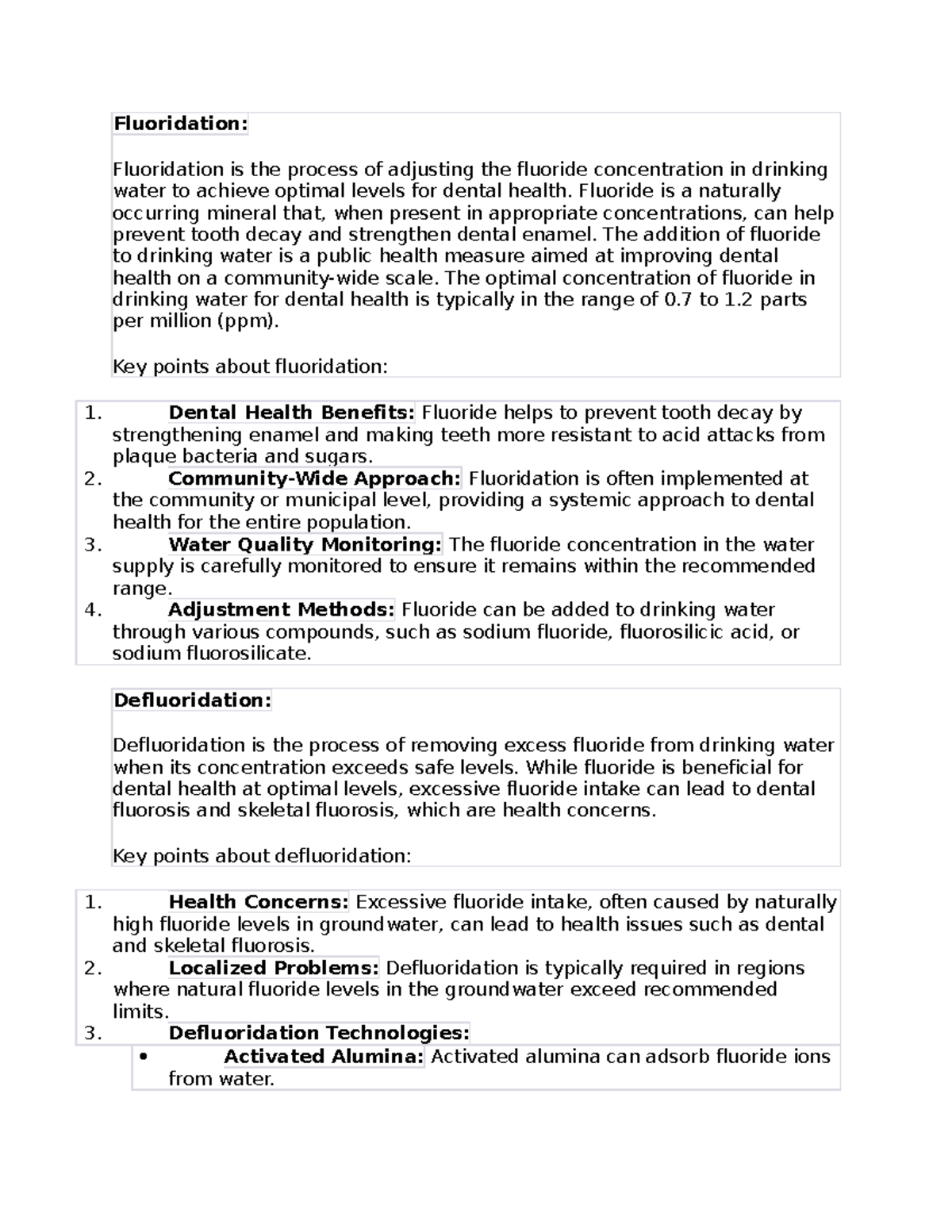 Unit 3 fluoridation - Wwt notes - Fluoridation: Fluoridation is the ...