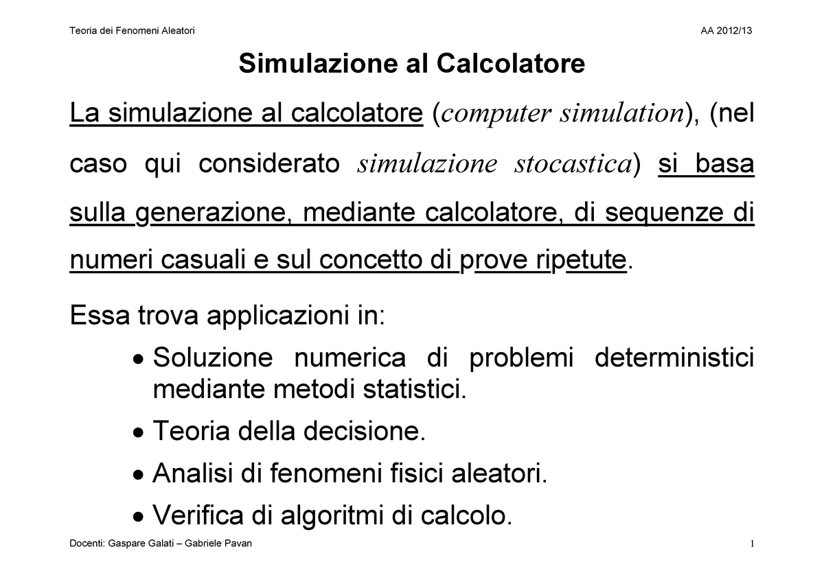 L20-TFA Simulazione - Appunti Di Lezione 11,12,13 - Simulazione Al ...