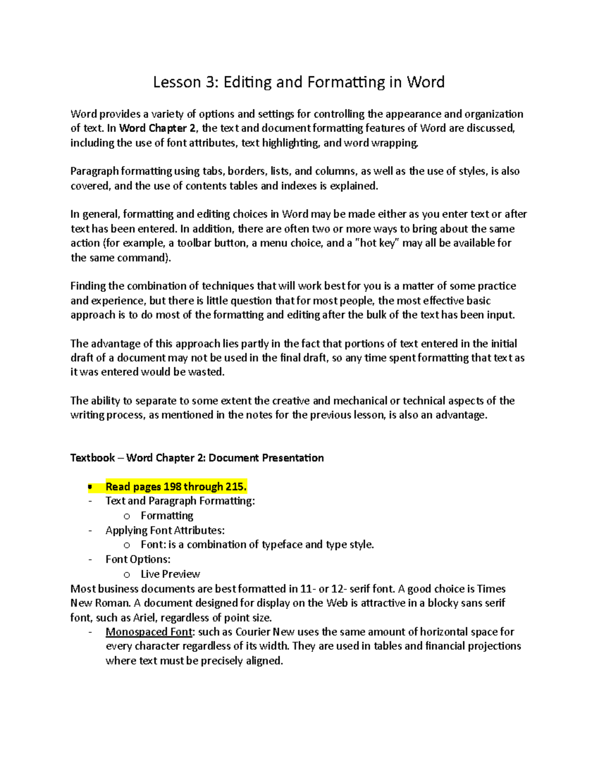 Microsoft Word-Lesson 3 - Textbook notes, Lesson plan, COurse ...