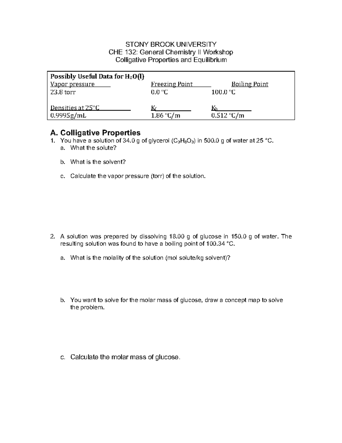 Week6 Colligative Properties Equilibrium - STONY BROOK UNIVERSITY CHE ...