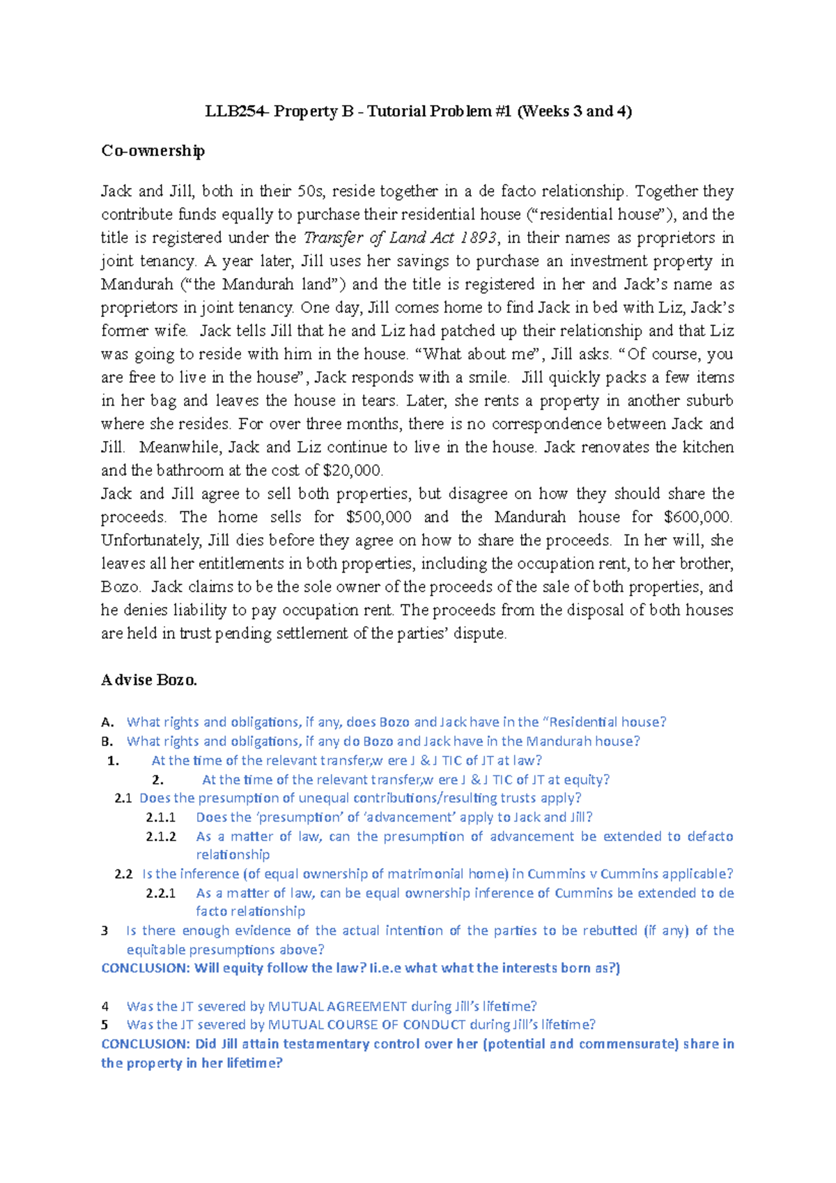 LLB254- Tutorial 1 Copy - LLB254- Property B - Tutorial Problem #1 ...