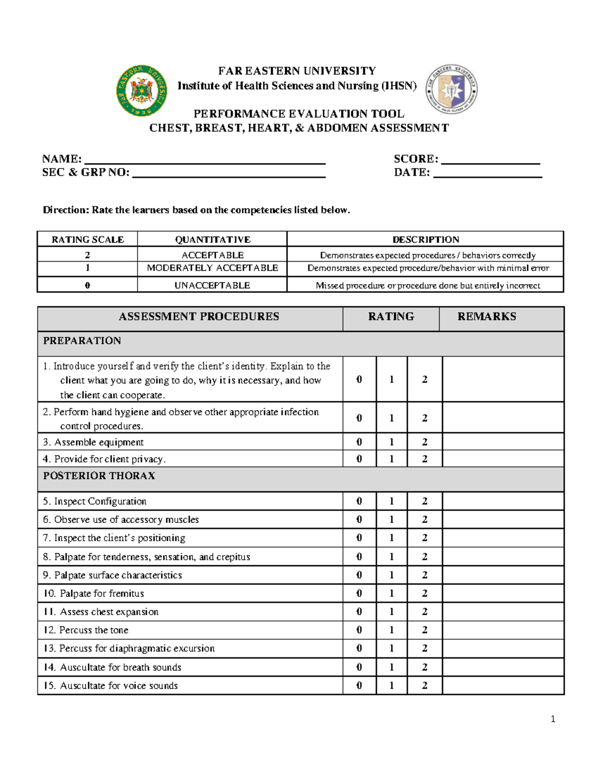 E-tool HA Chest-Breast-Heart-Abdomen 2024 - 1 FAR EASTERN UNIVERSITY ...