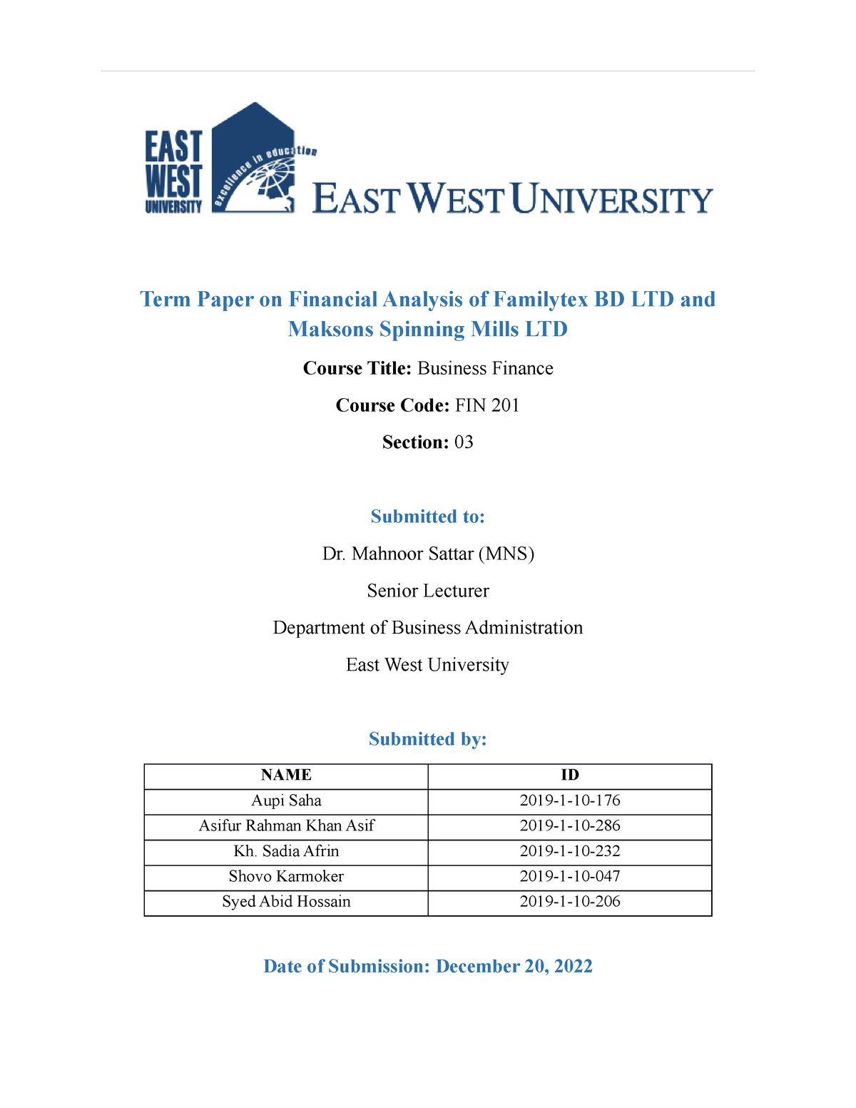 financial term paper format