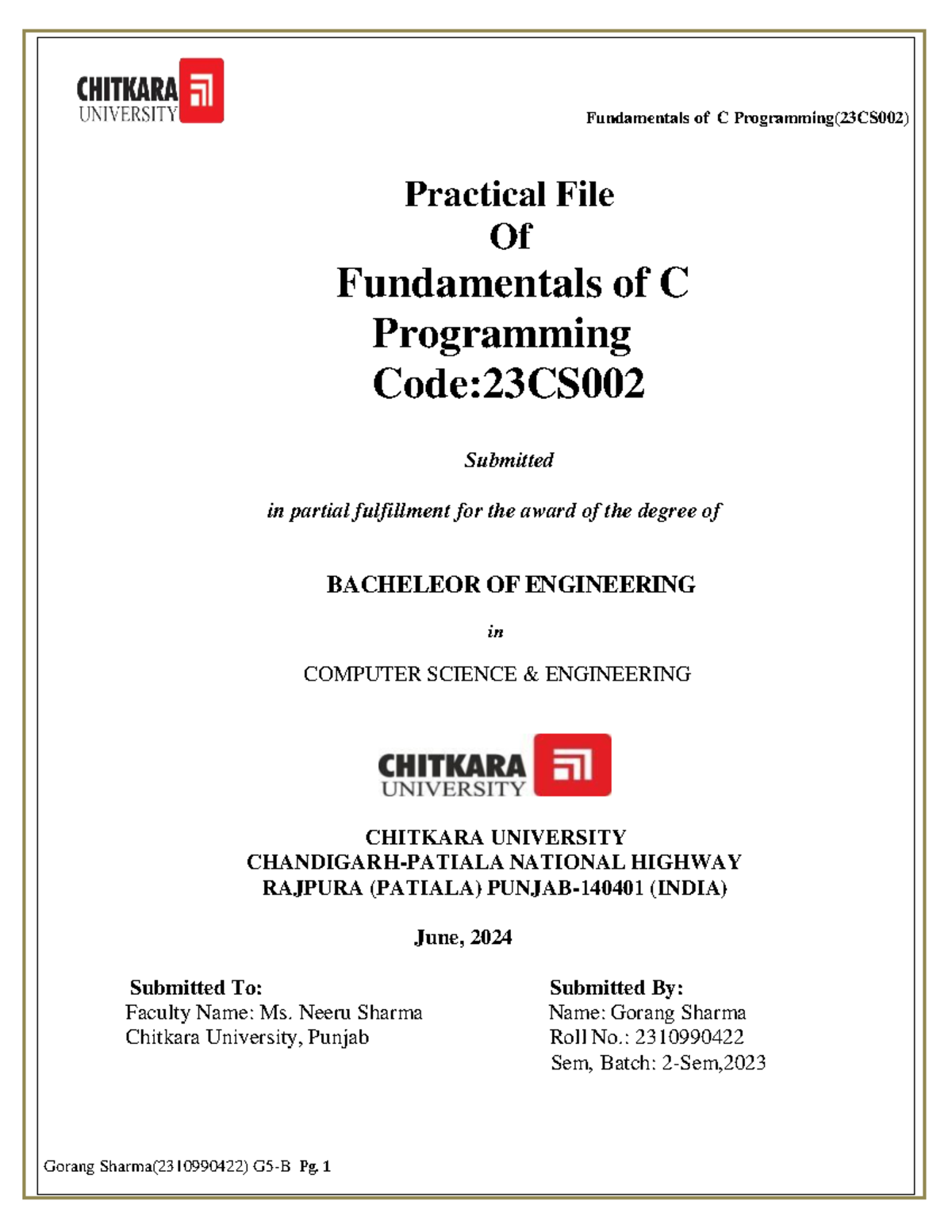 Gorang C - c programming notes - Practical File Of Fundamentals of C ...