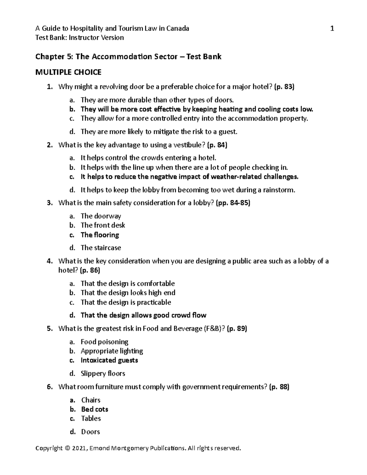 Hospitality-05-i - Chapter Questions And Answers. - Test Bank ...