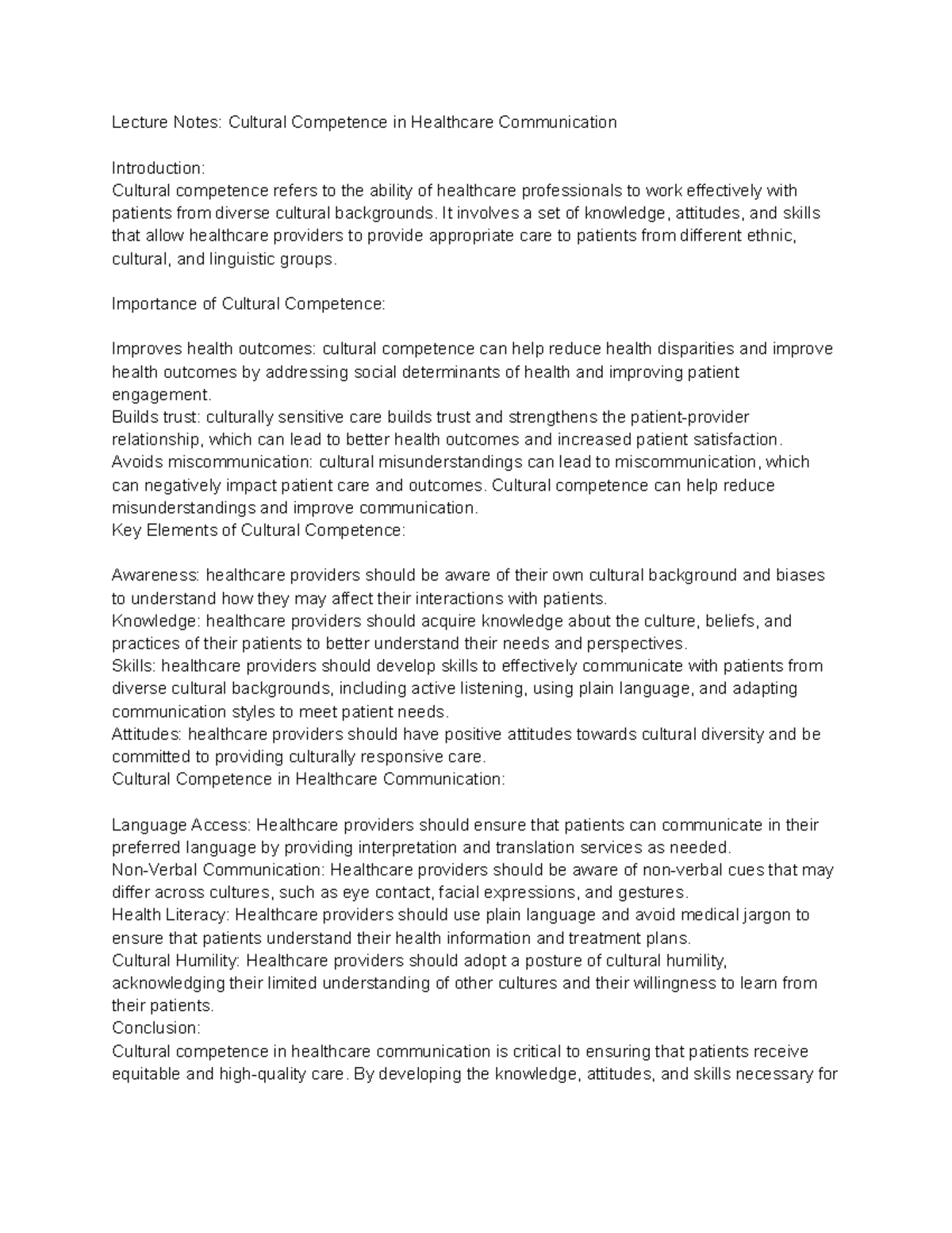 Health Communications (HLE2410) Lecture 18 Cultural Competence in