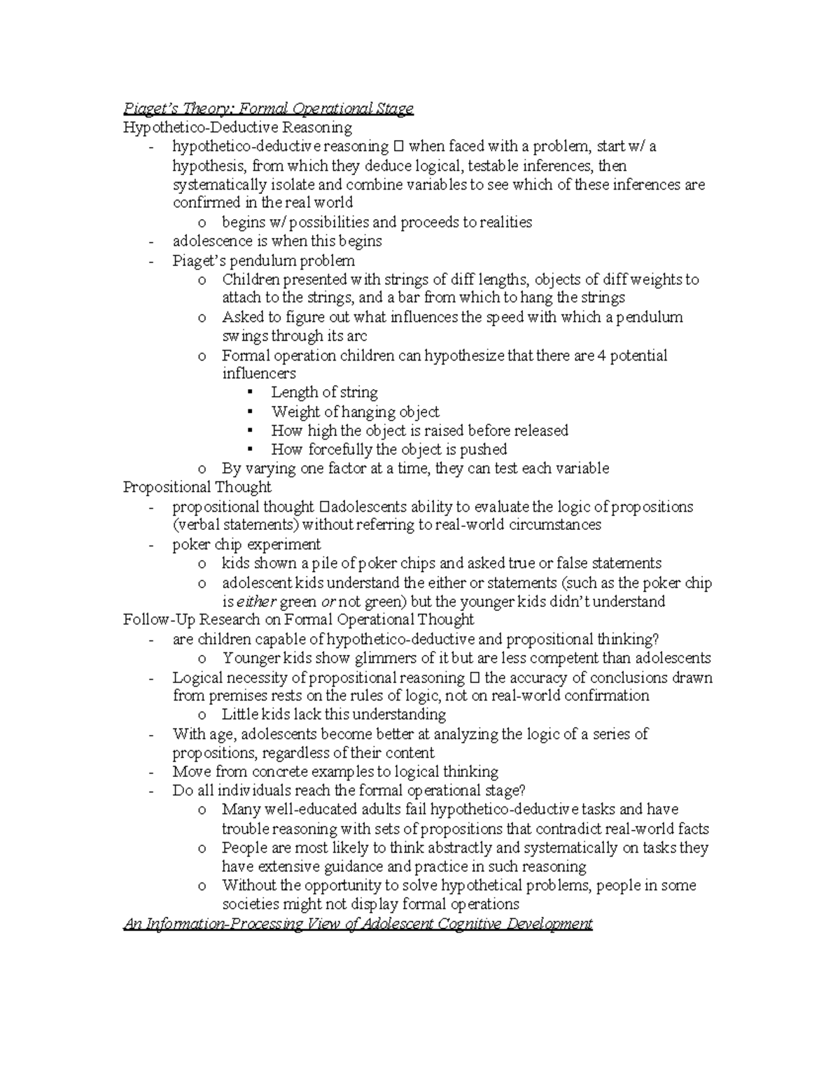 Psych 205 chapter 15 Piaget s Theory Formal Operational Stage