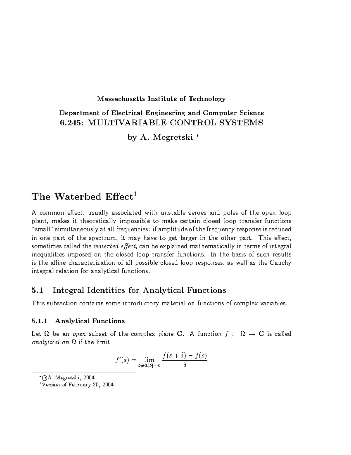 The Waterbed Effect (PDF) δ ∗ Massachusetts Institute of Technology