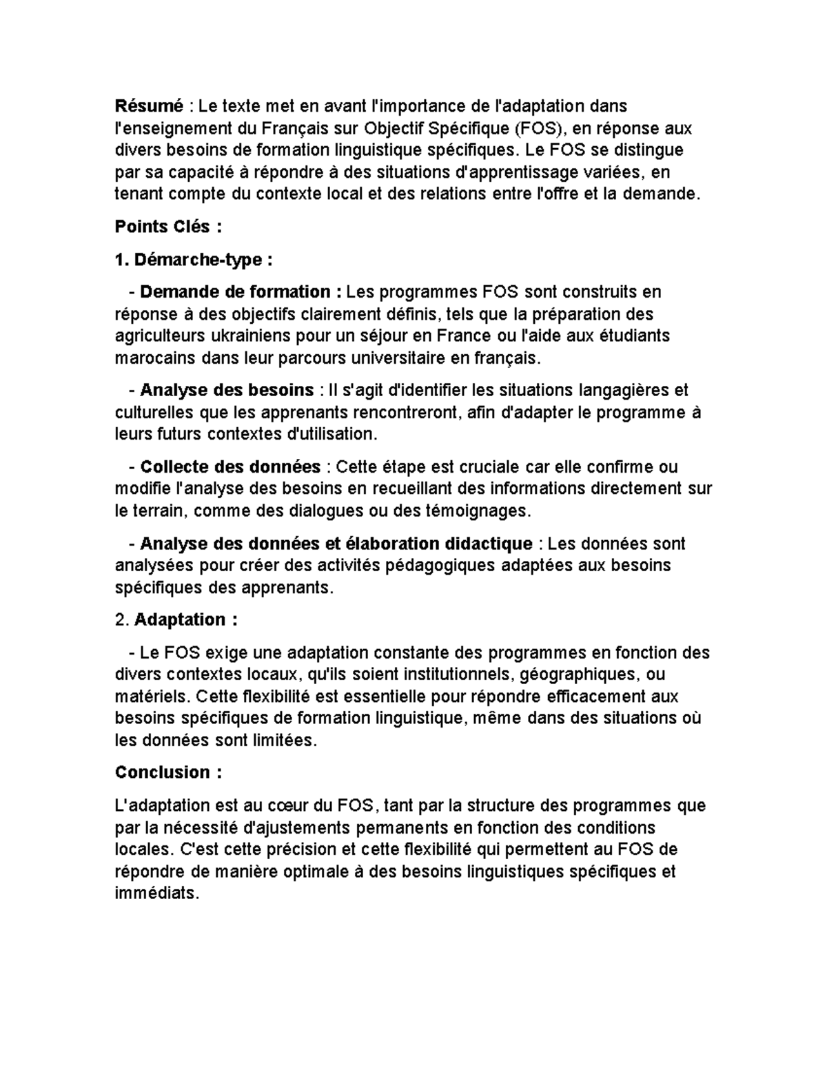 Résumé FOS - ESTE TEXTO AYUDA AL APRENDIZAJE DE INGLÉS OBJETIVOS ...
