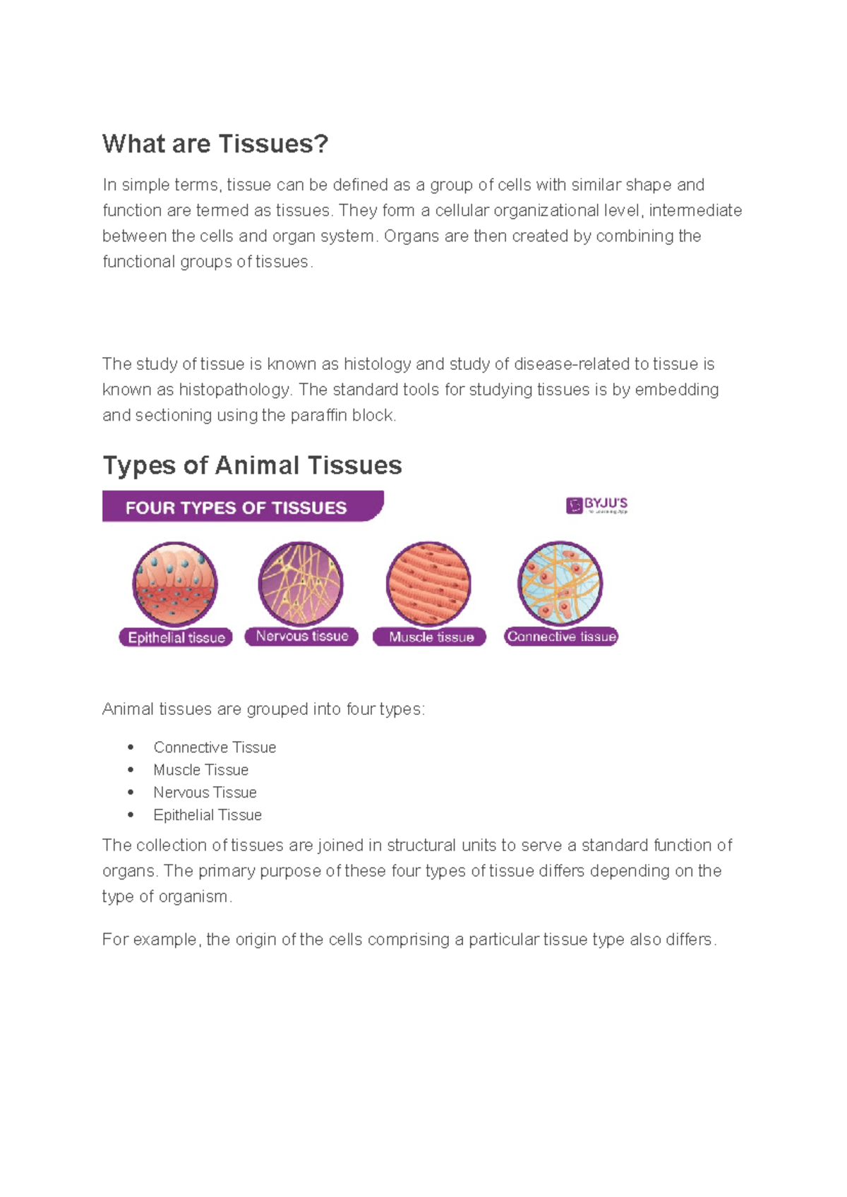 Tissue - What are Tissues? In simple terms, tissue can be defined as a ...