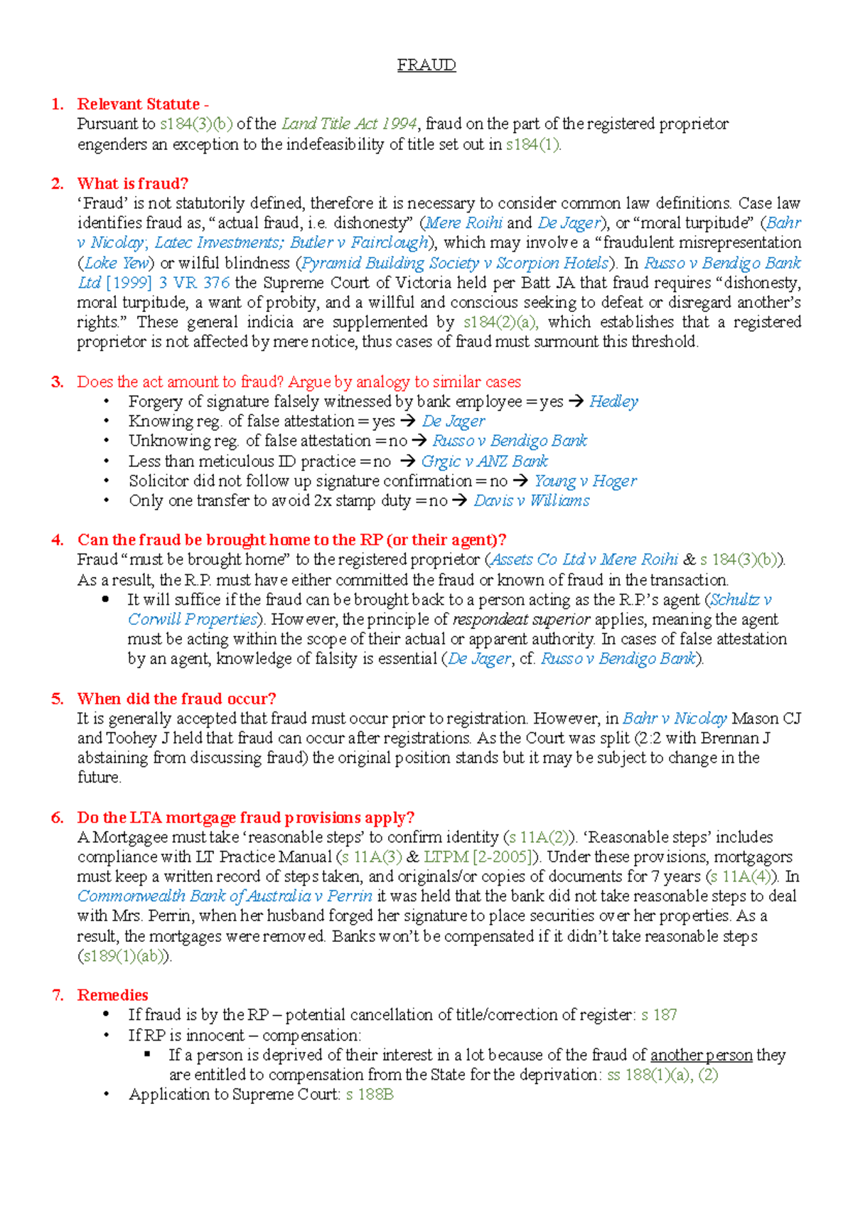 Prop B Cheat Sheets - Summary Law Of Property B - FRAUD Relevant ...