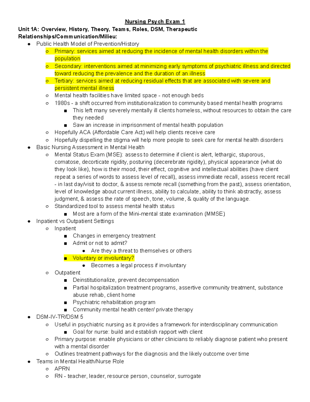 Copy of Final Psych Nursing Review - Google Docs - Nursing Psych Exam 1 ...