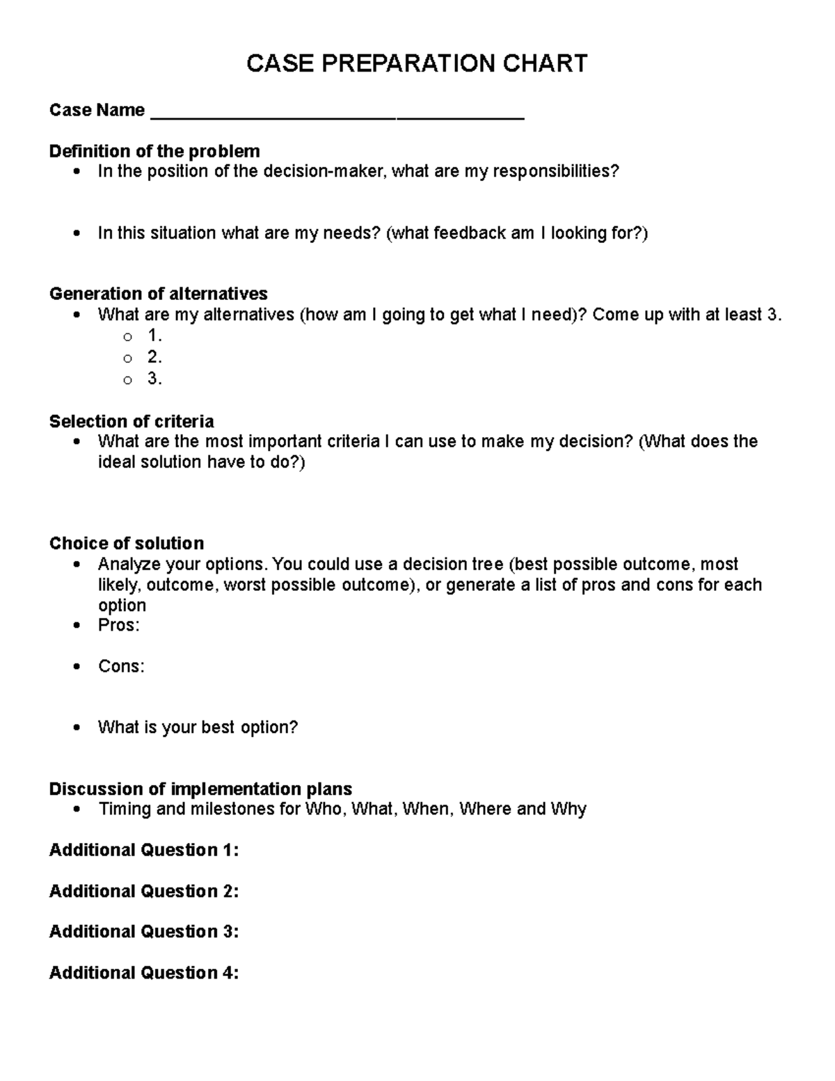 group case study individual preparation chart