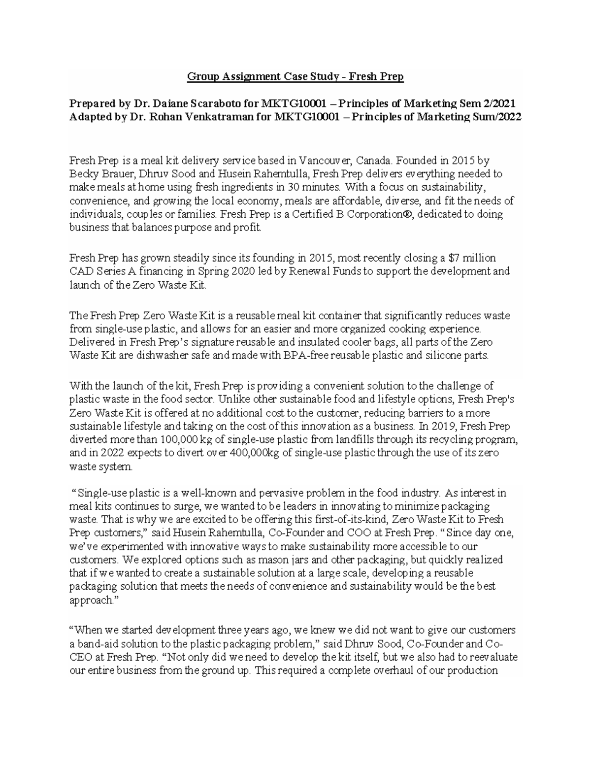 Group Assignment Case 2022 - Group Assignment Case Study - Fresh Prep ...