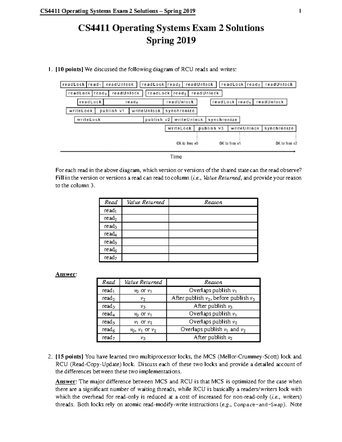 Sol2-2019-Spring - Lecture notes 1 - CS4411 Operating Systems Exam 2 ...