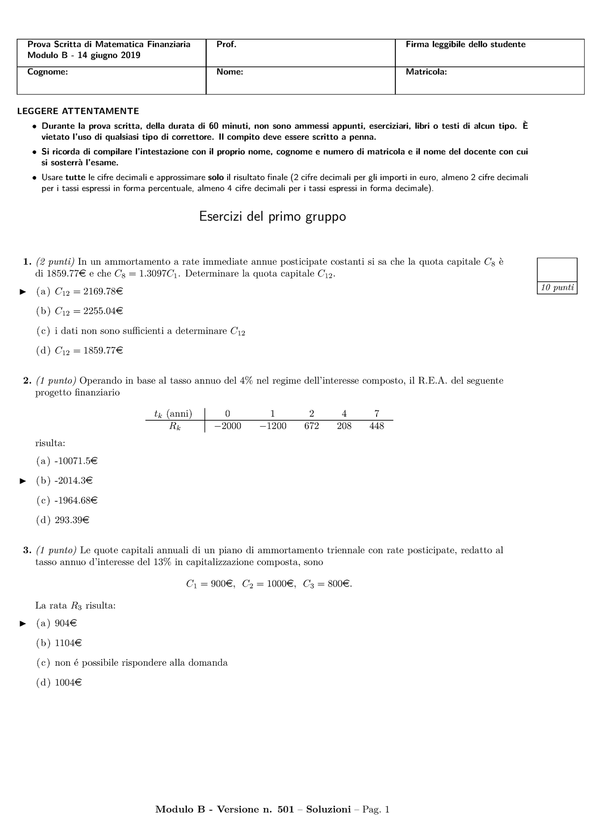 Esame 14 Giugno 2019, Risposte - Prova Scritta Di Matematica ...