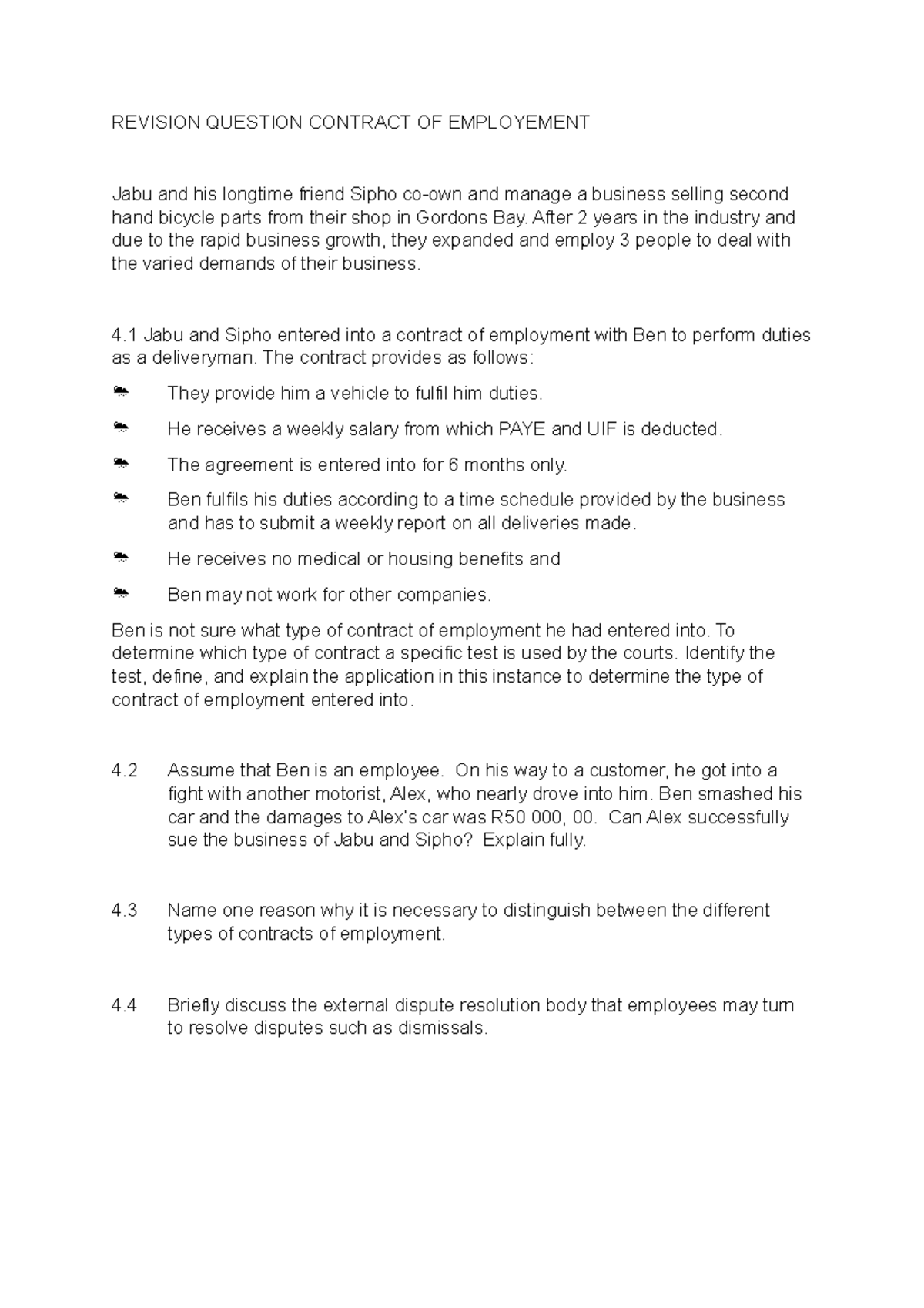 Revision Question Contract OF Employement - REVISION QUESTION CONTRACT ...