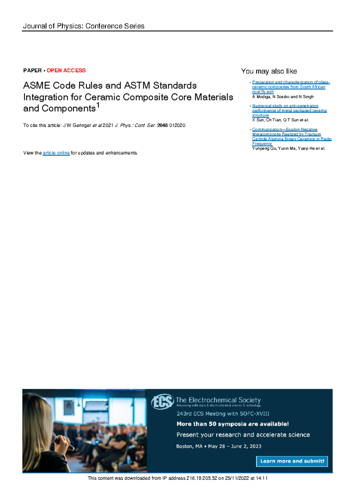 ASME Code Rules and ASTM Standards Integration for - Journal of Physics ...