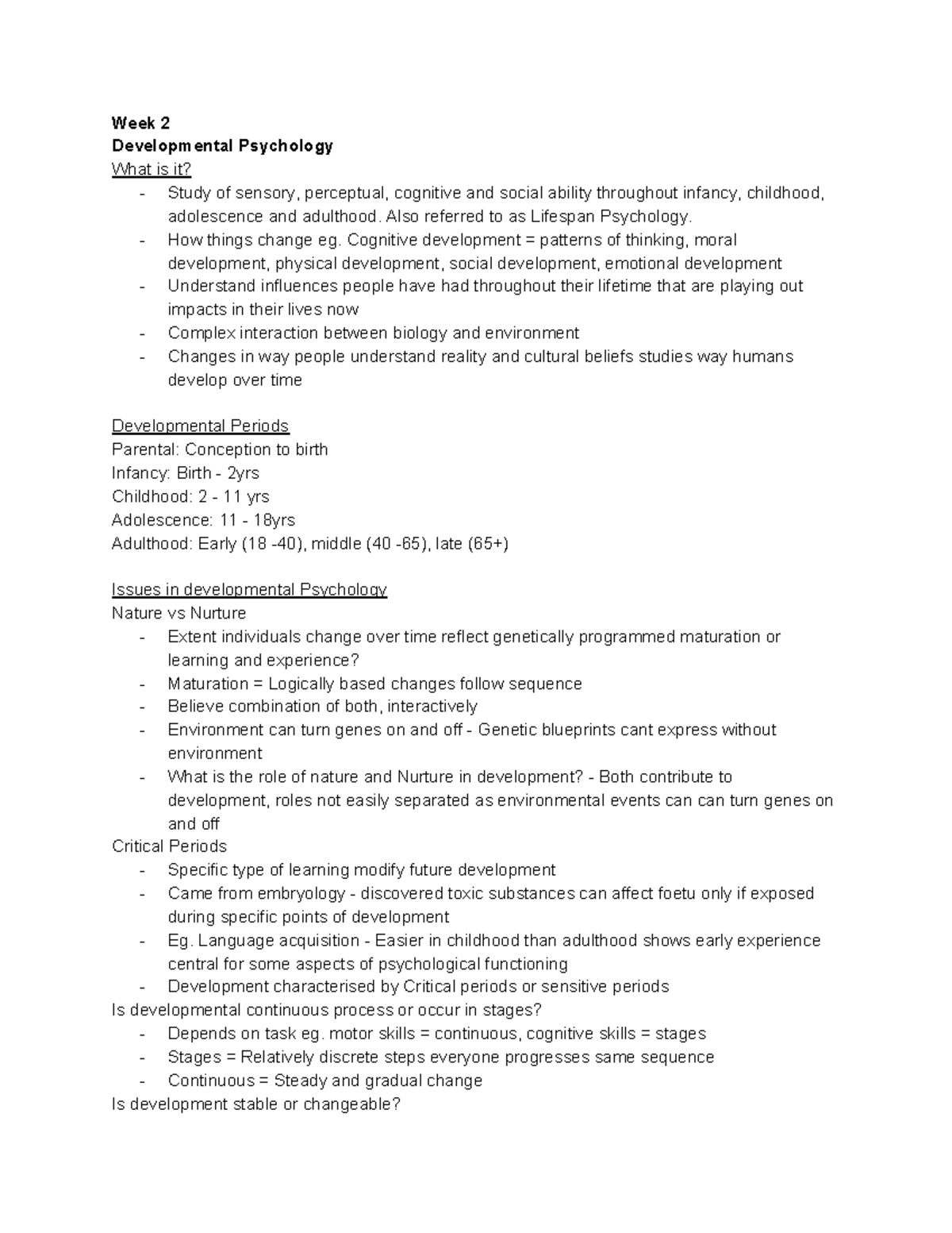 Week 2 Developmental Psyc - Week 2 Developmental Psychology What is it ...