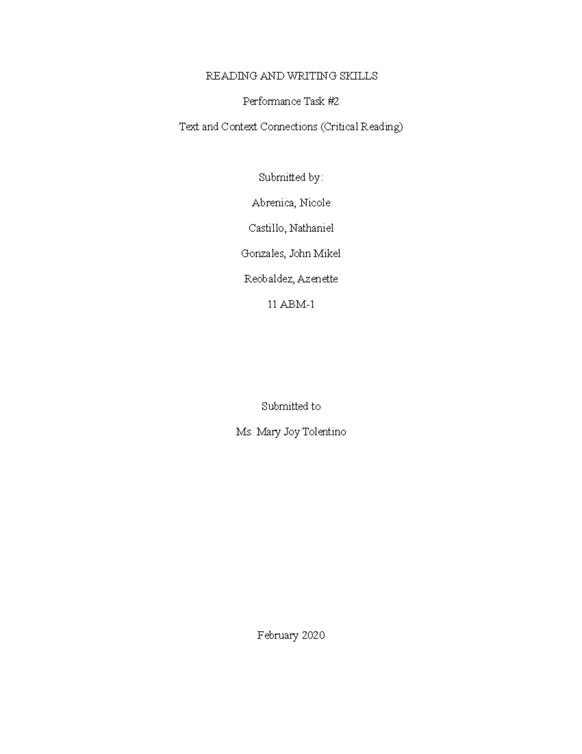 Reading AND Writing Skills - READING AND WRITING SKILLS Performance ...