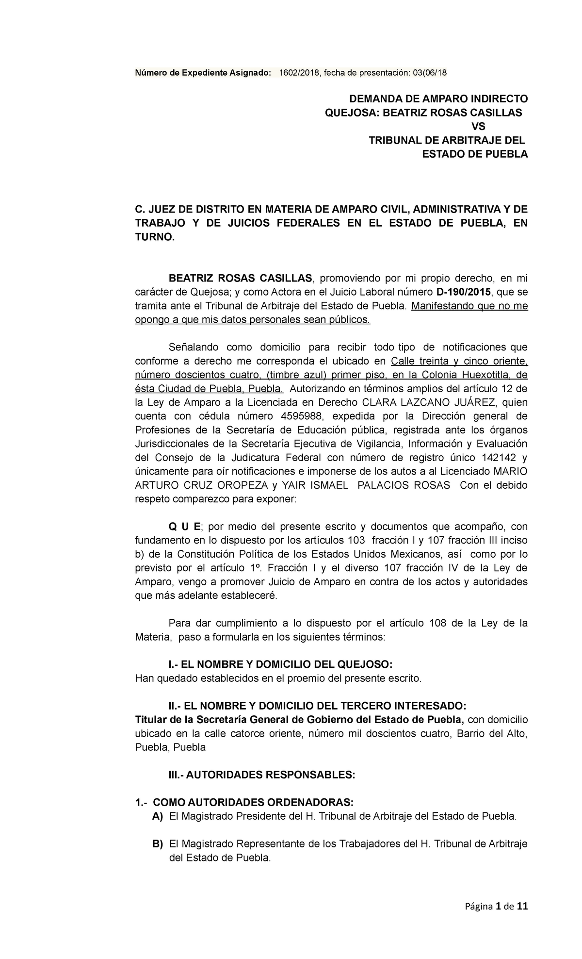 Demanda De Amparo Indirecto Constitucional C Juez De 