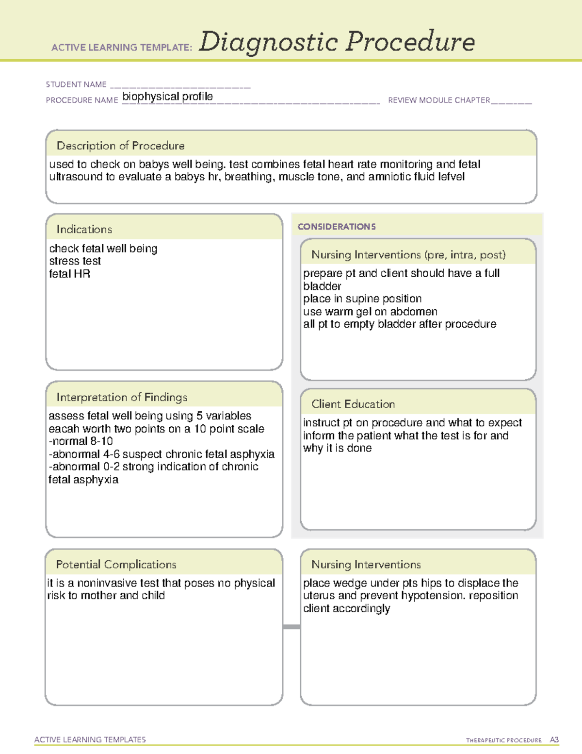 Biophysical profile diagnostic procedure alt - ACTIVE LEARNING ...