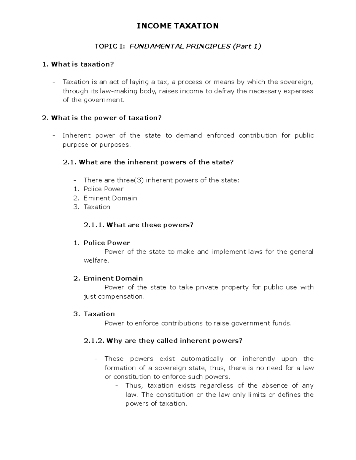 Income-Taxation Fundamental-Principles - TOPIC I: FUNDAMENTAL ...
