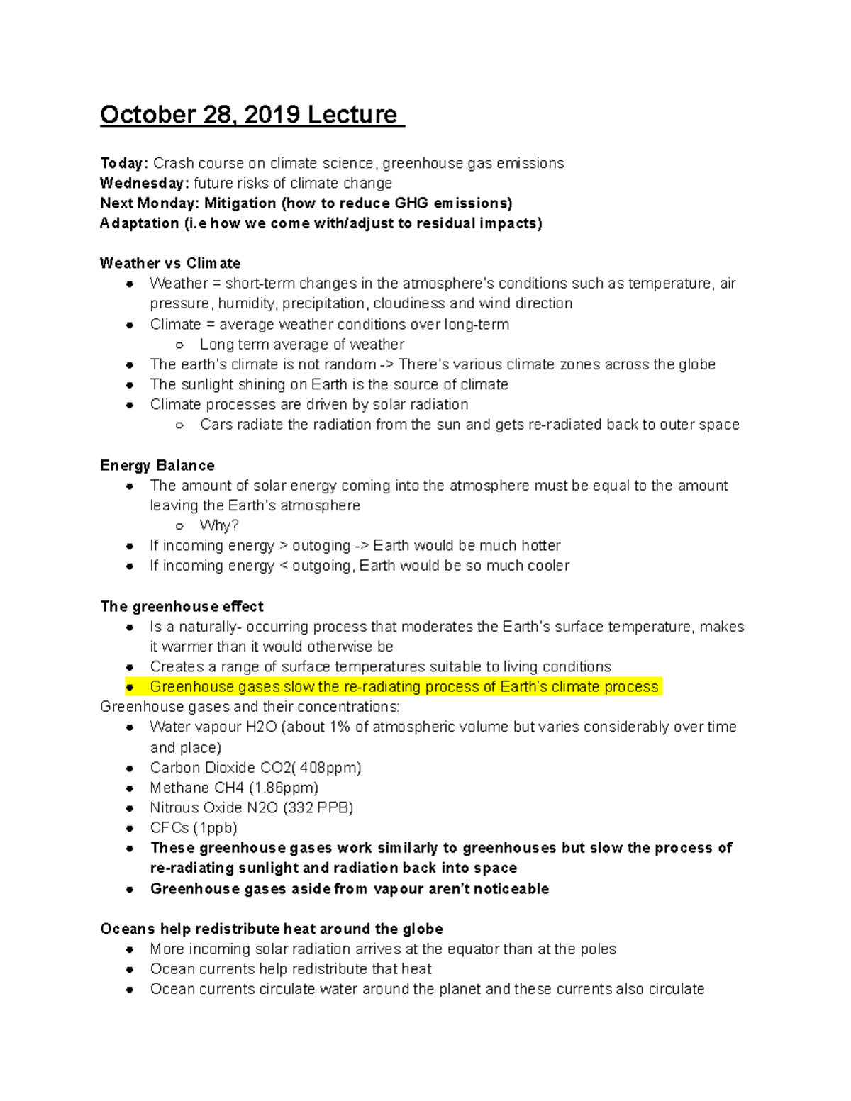 Week 7 Climate Change Impacts - October 28, 2019 Lecture Today: Crash ...