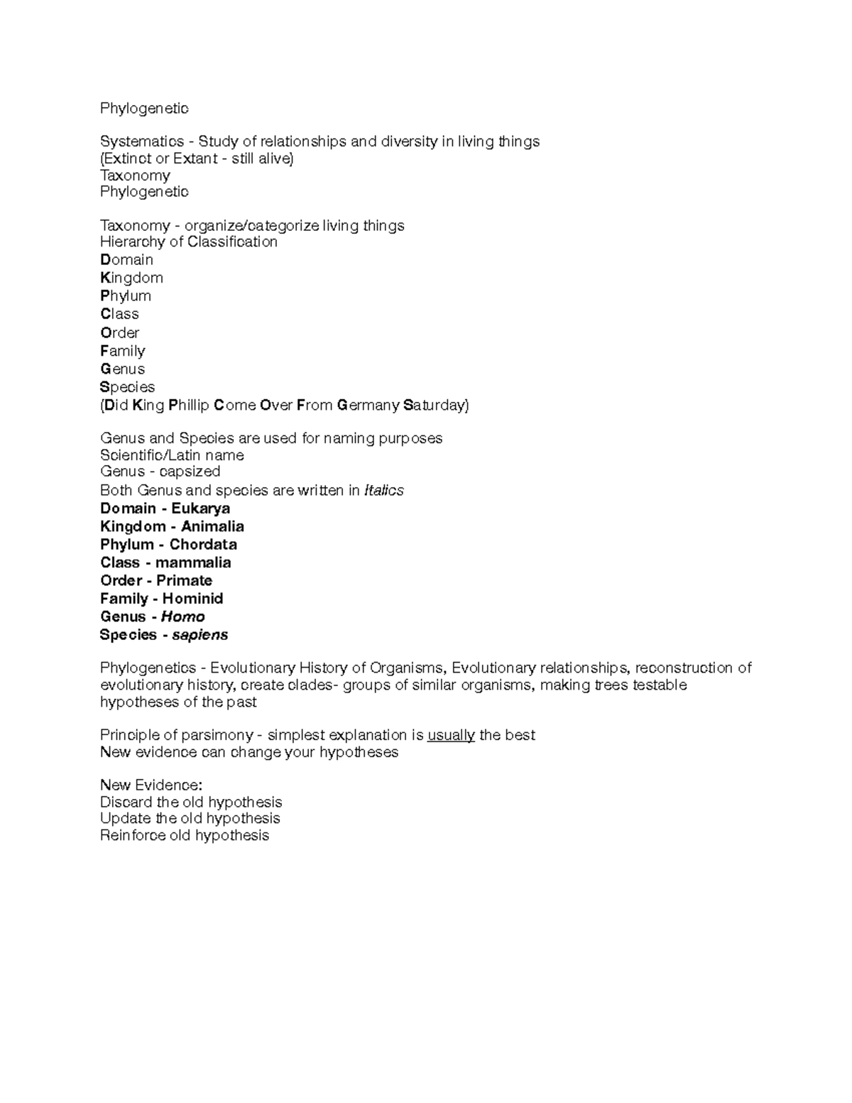 Chapter 26 (Exam 4) - In Class notes - Phylogenetic Systematics - Study ...