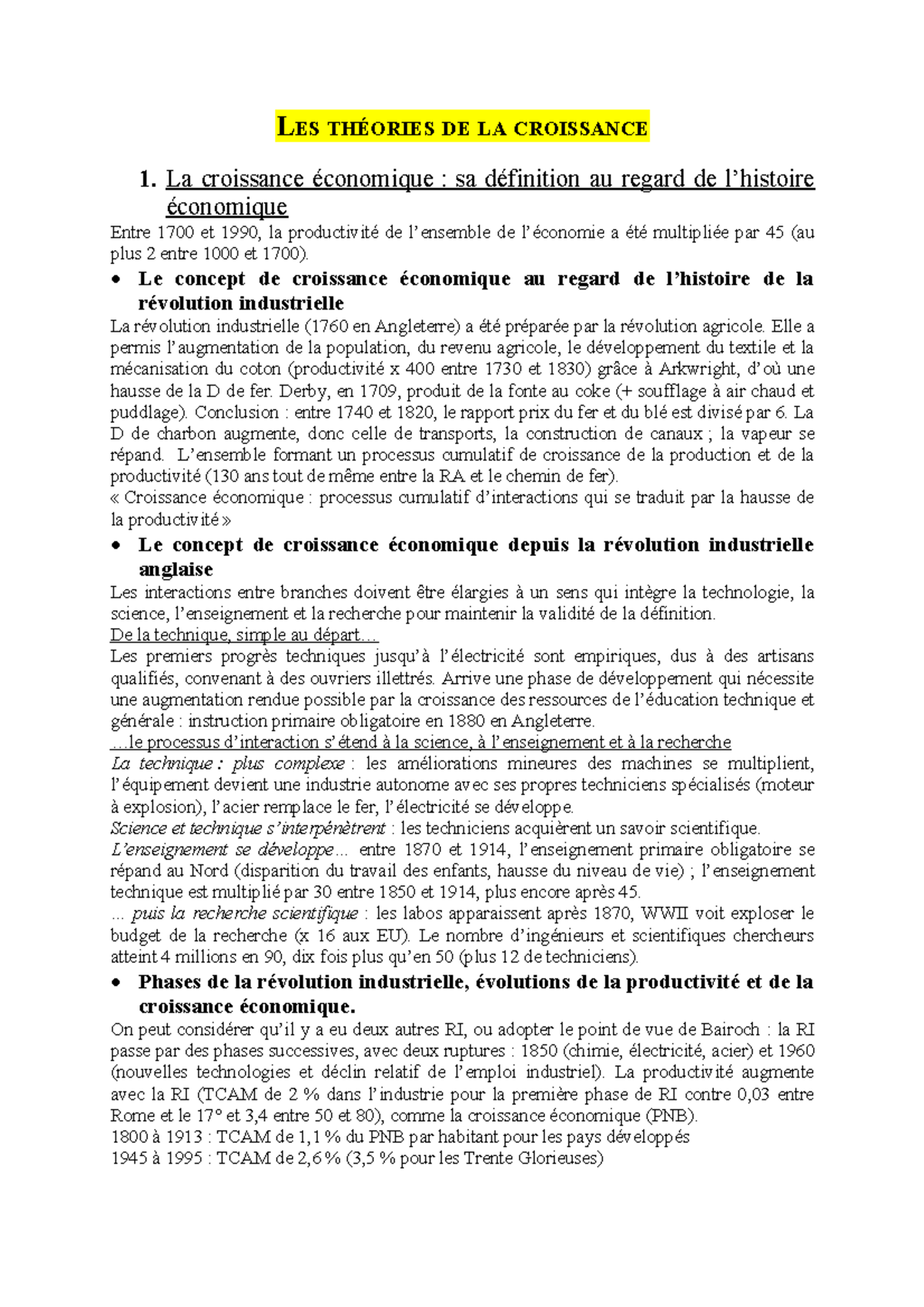 Petit cours sur la croissance - LES THÉORIES DE LA CROISSANCE 1. La ...