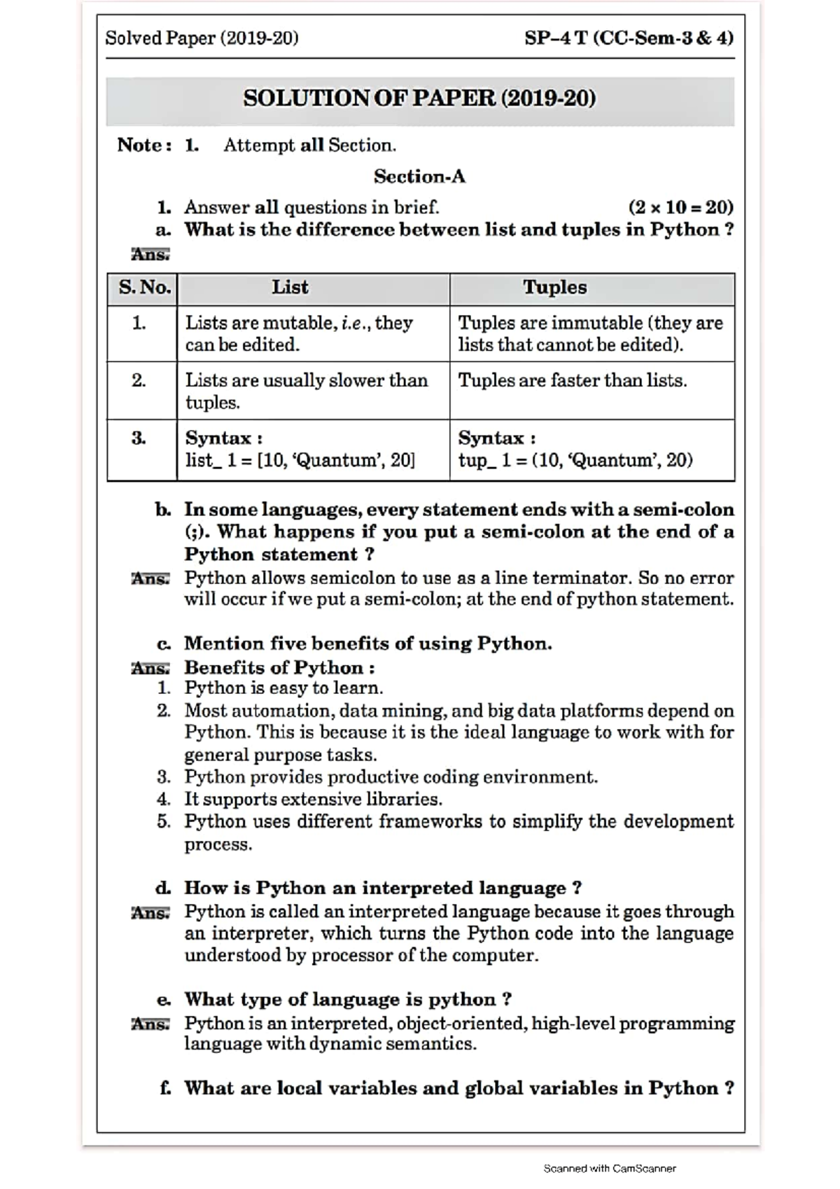 Python previous year 2019 question and solutions - B.tech - Studocu