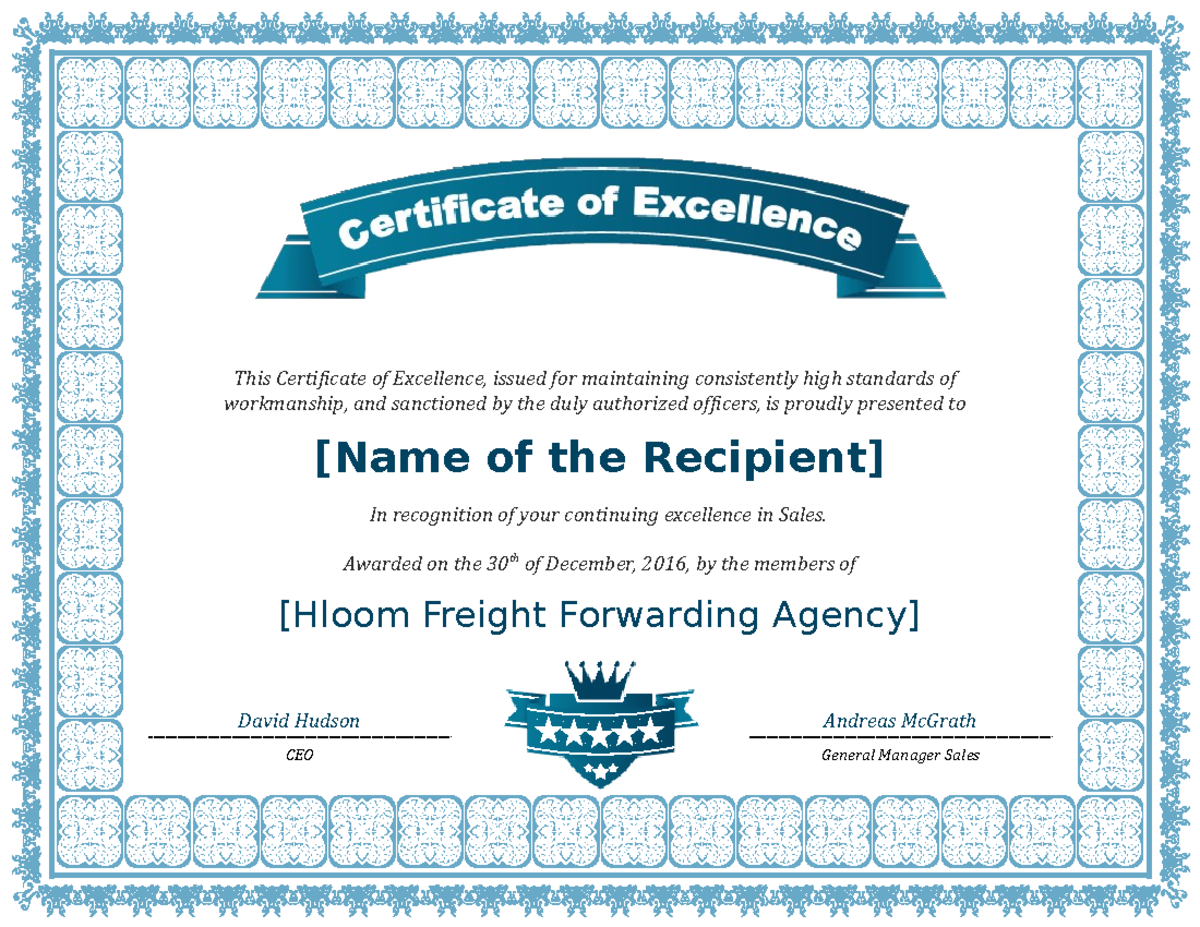 Excellence award certificate doc Mathematics This Certificate of Excellence, issued for