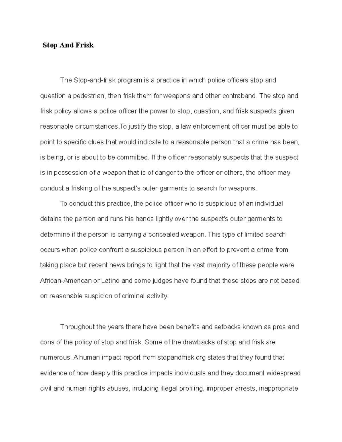 Stop and Frisk Assignments Stop And Frisk The Stopandfrisk