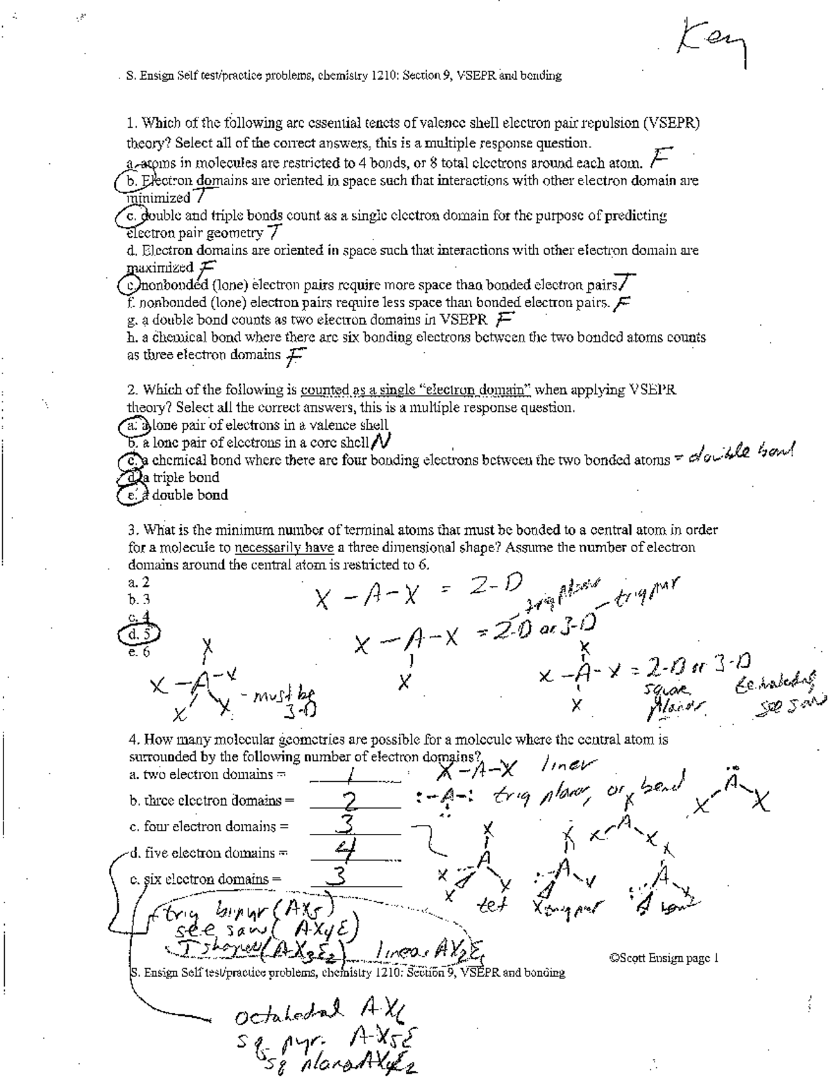 9 Vsepr And Valence Bond Theory Self Test With Answers Tip 1 Which