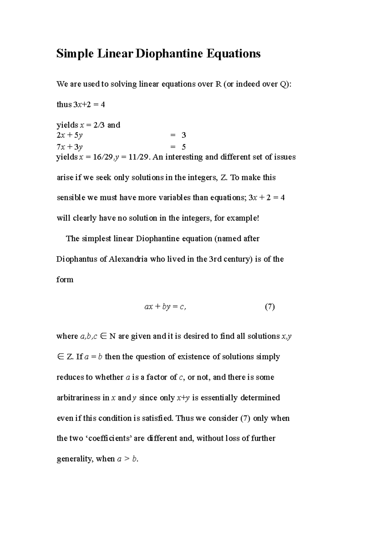 Cm 3 Simple linear diophantine equations Simple linear diophantineо Cm 3 Simple linear diophantine equations Simple linear diophantineо