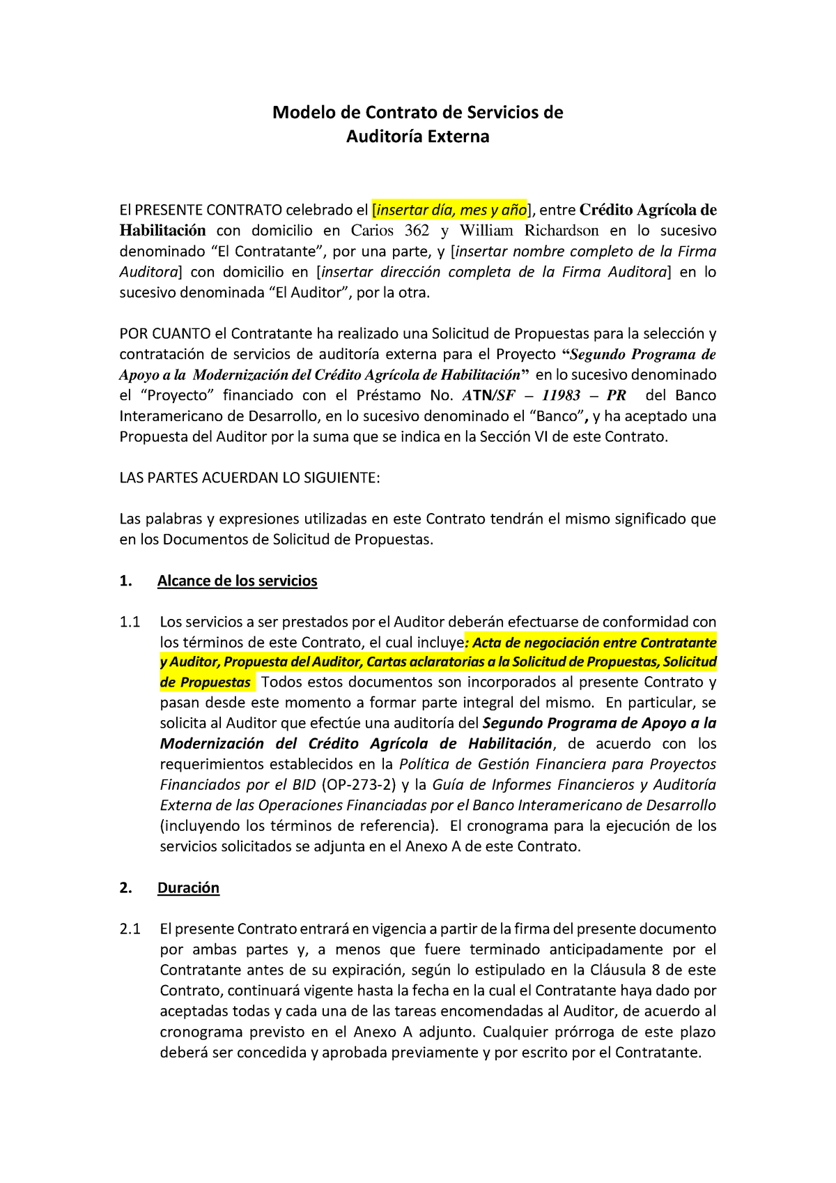 Modelo Contrato Auditoria Externa Modelo De Contrato De Servicios De