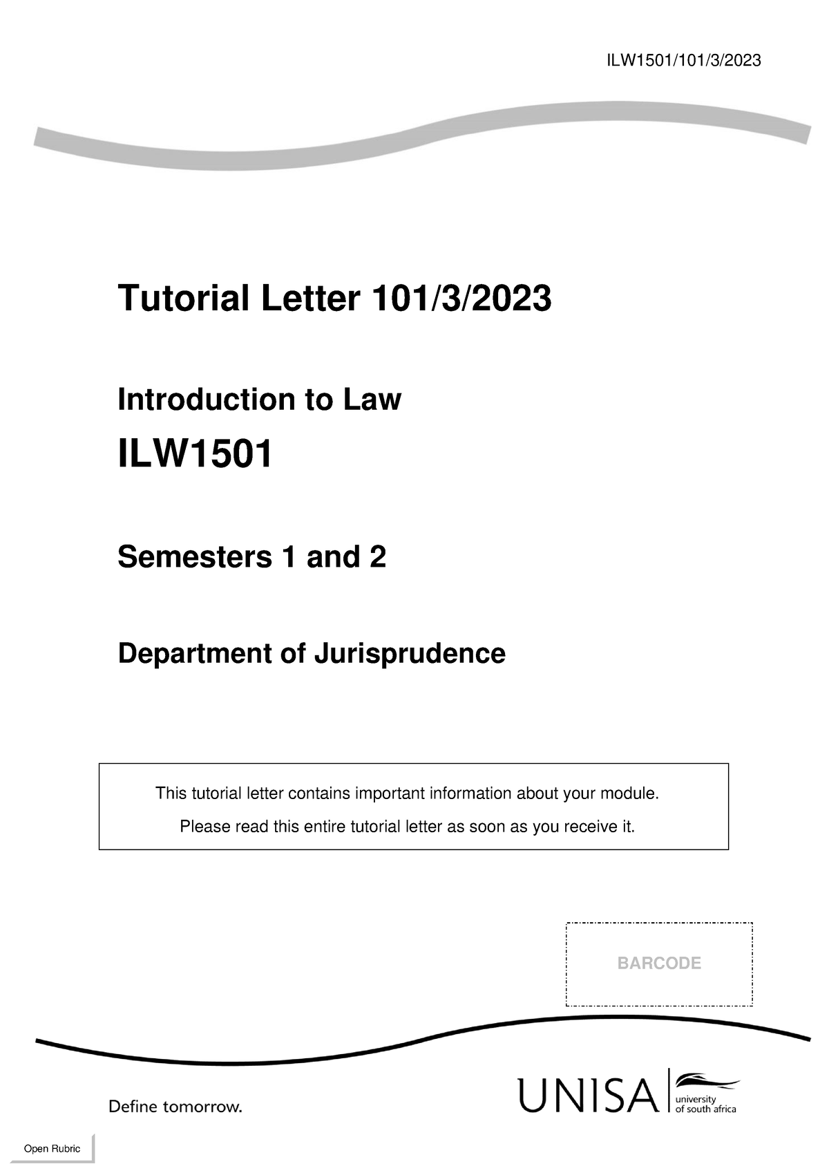 ILW1501 TL101 2023 3 B - Unisa Tutorial Letter - ILW1501/101/3 ...