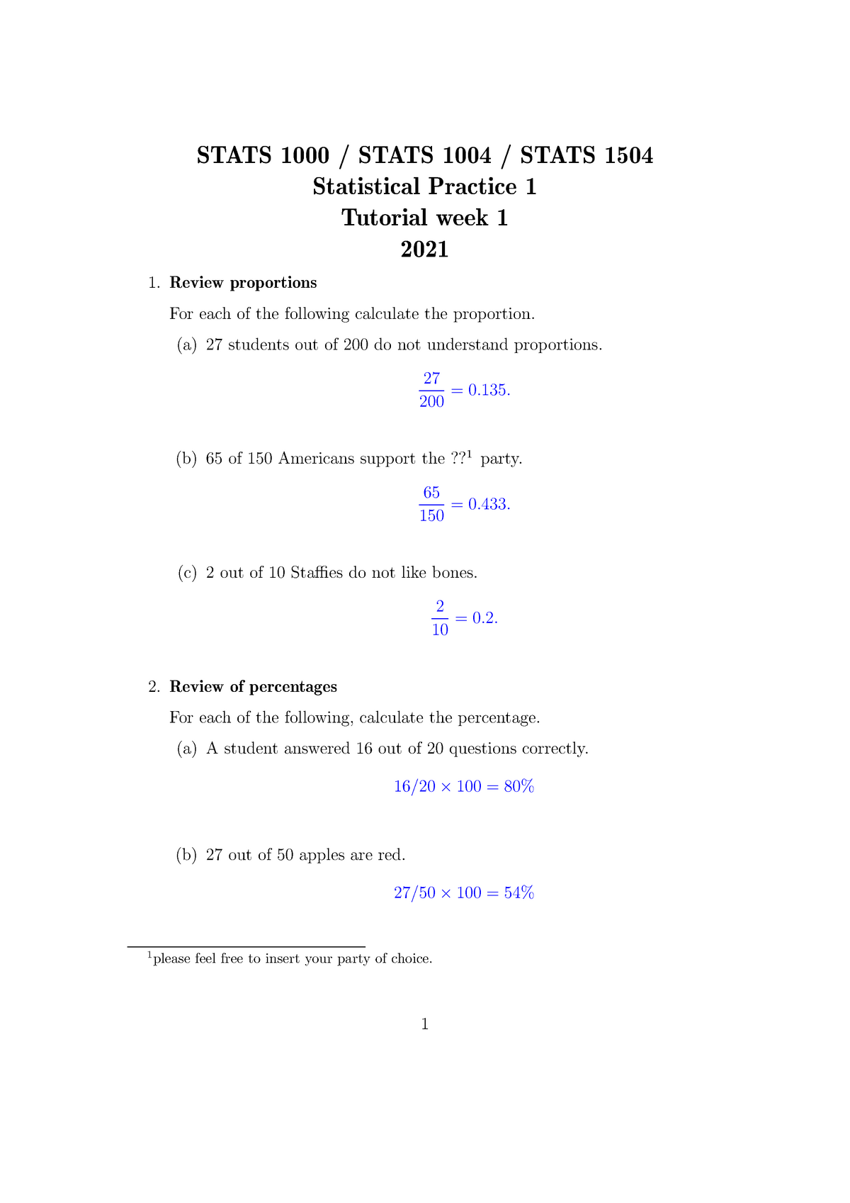 SPIT1S - Week 1 - STATS 1000 / STATS 1004 / STATS 1504 Statistical ...