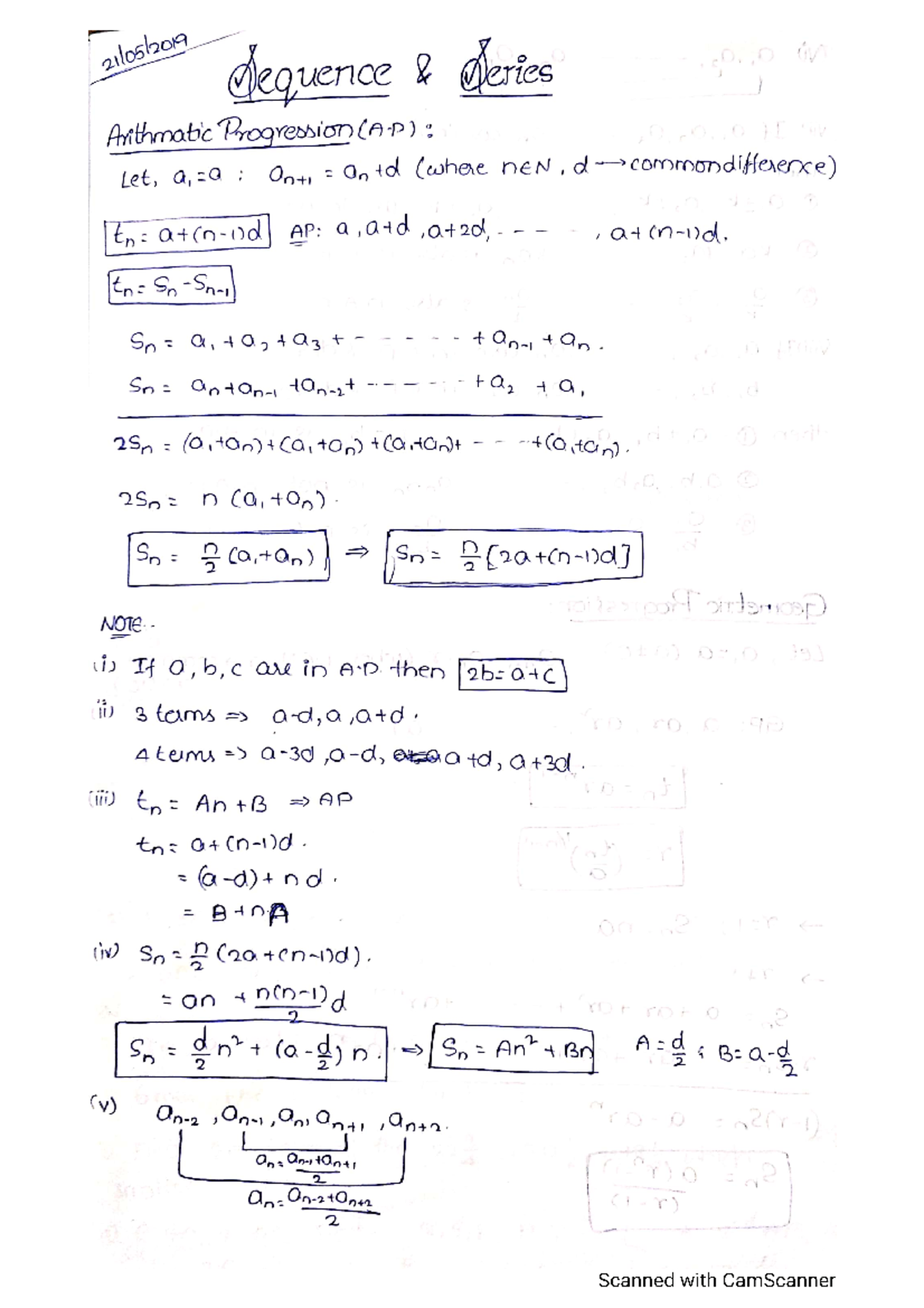 Sequence AND Series Notes - Sequence Series Arithmatic Progression(AP ...
